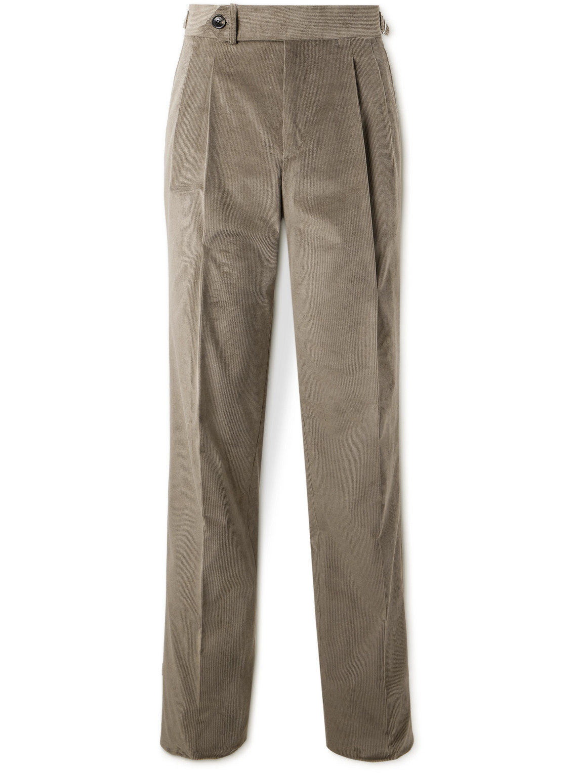 Straight-Leg Pleated Cotton-Blend Corduroy Trousers