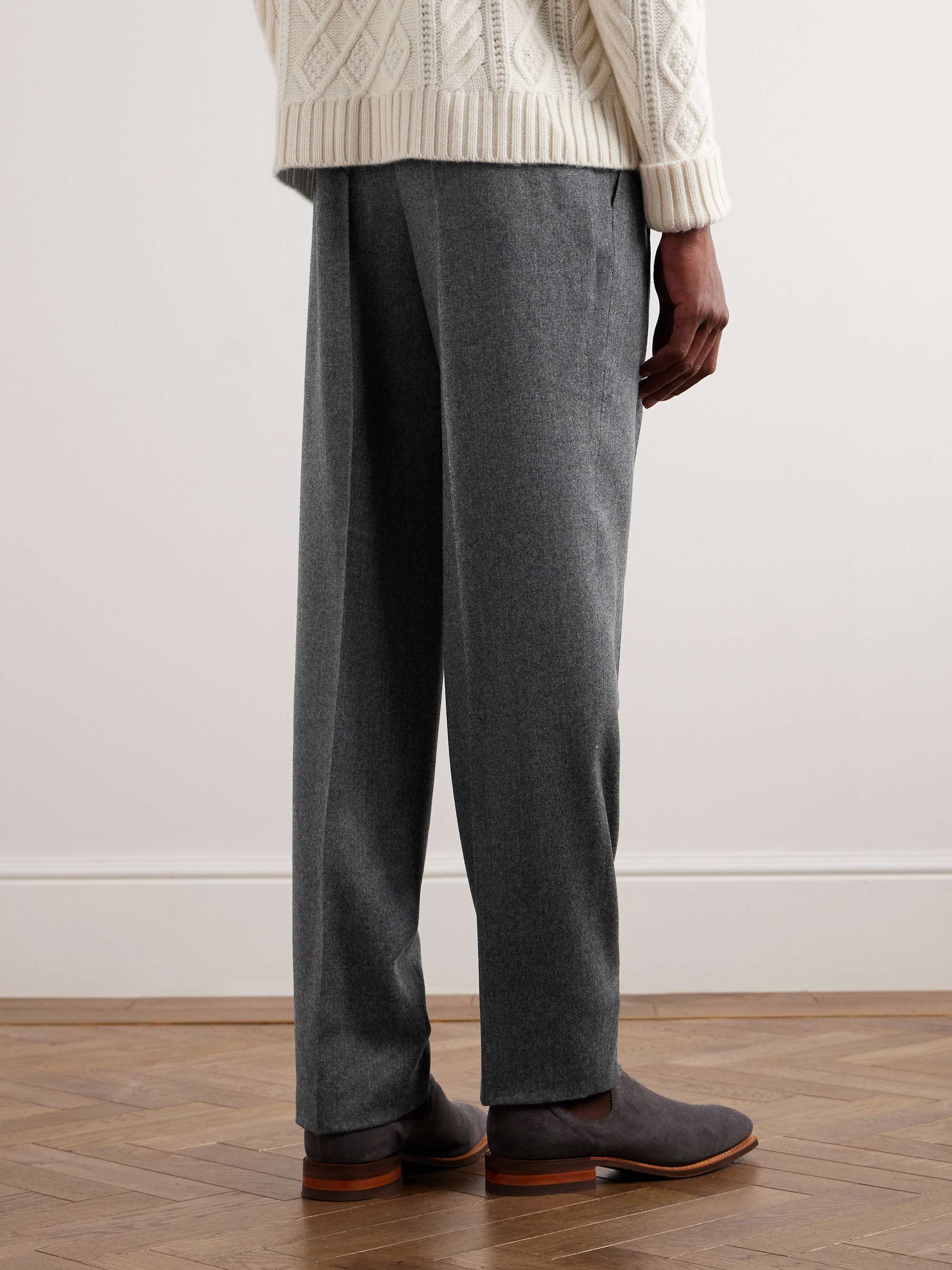 PURDEY Straight-Leg Pleated Wool-Flannel Trousers for Men | MR PORTER