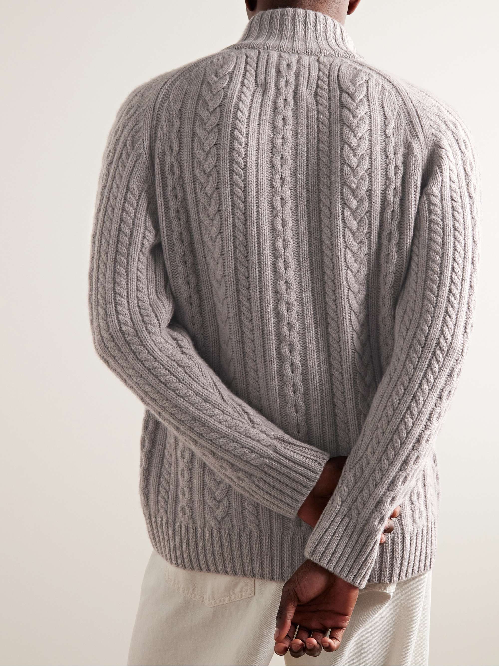PURDEY Cable-Knit Cashmere Zip-Up Cardigan