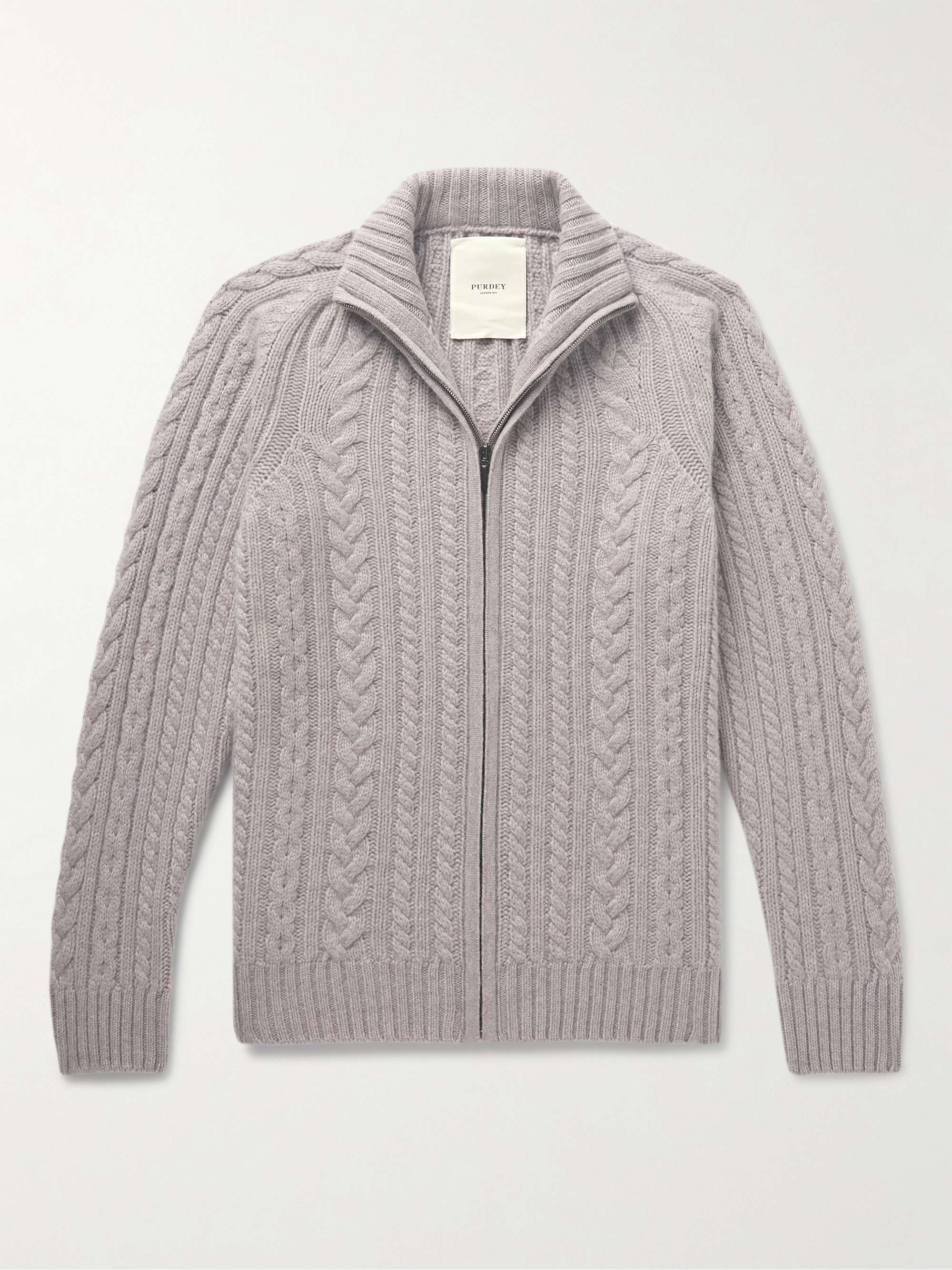 PURDEY Cable-Knit Cashmere Zip-Up Cardigan