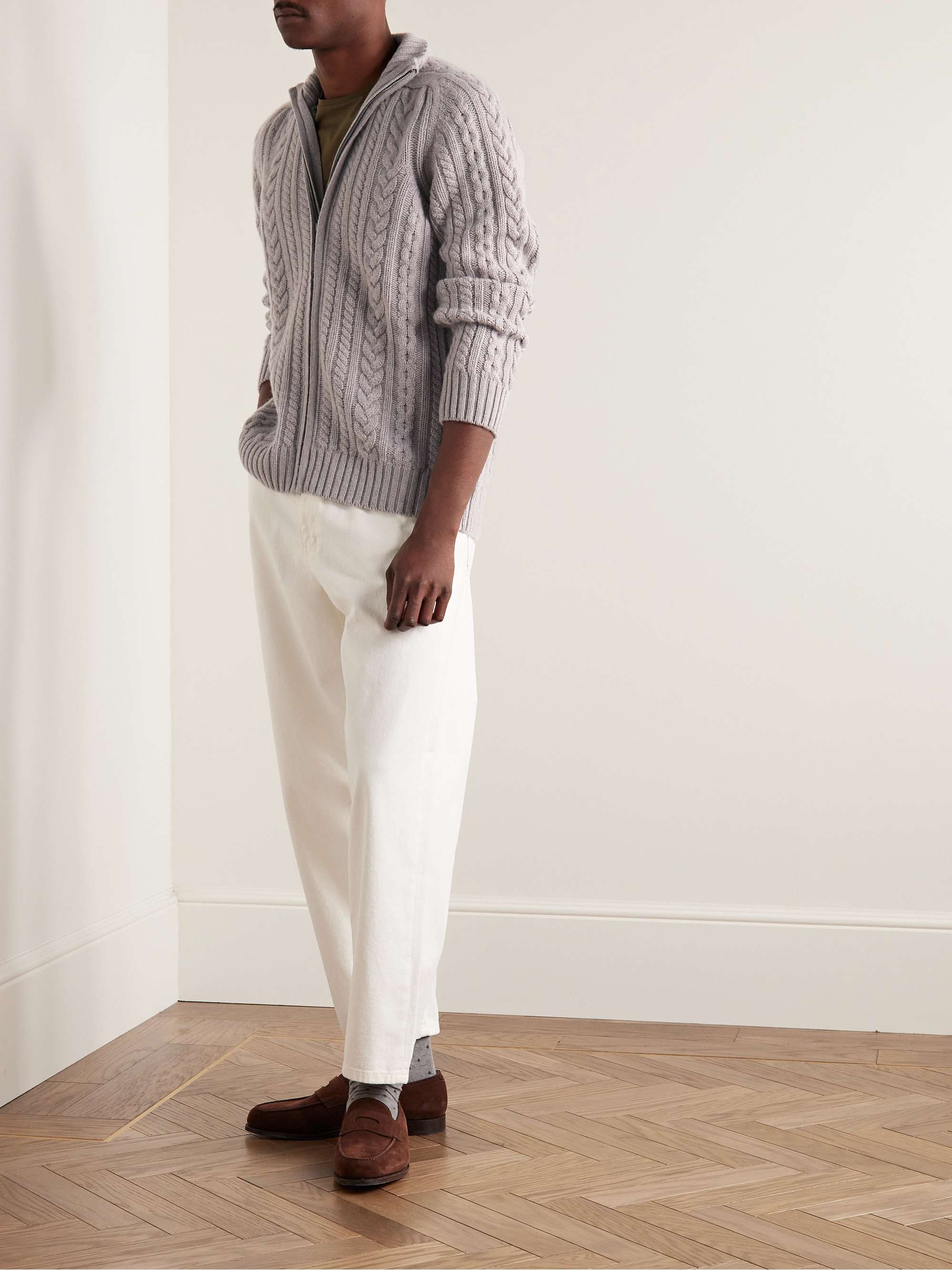 PURDEY Cable-Knit Cashmere Zip-Up Cardigan