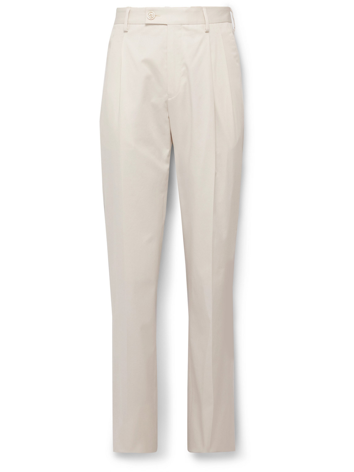 Straight-Leg Pleated Cotton-Blend Twill Trousers