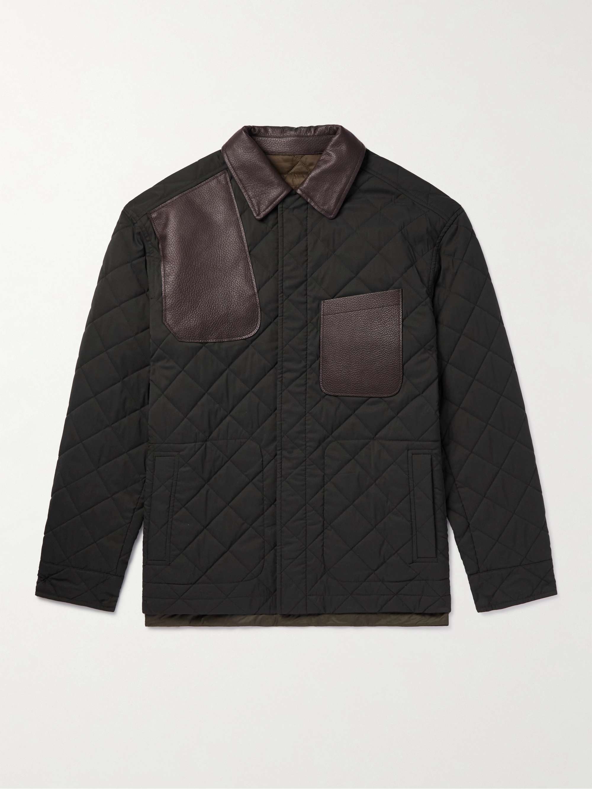 PURDEY Leather-Trimmed Quilted Virgin Wool-Blend and Shell Jacket