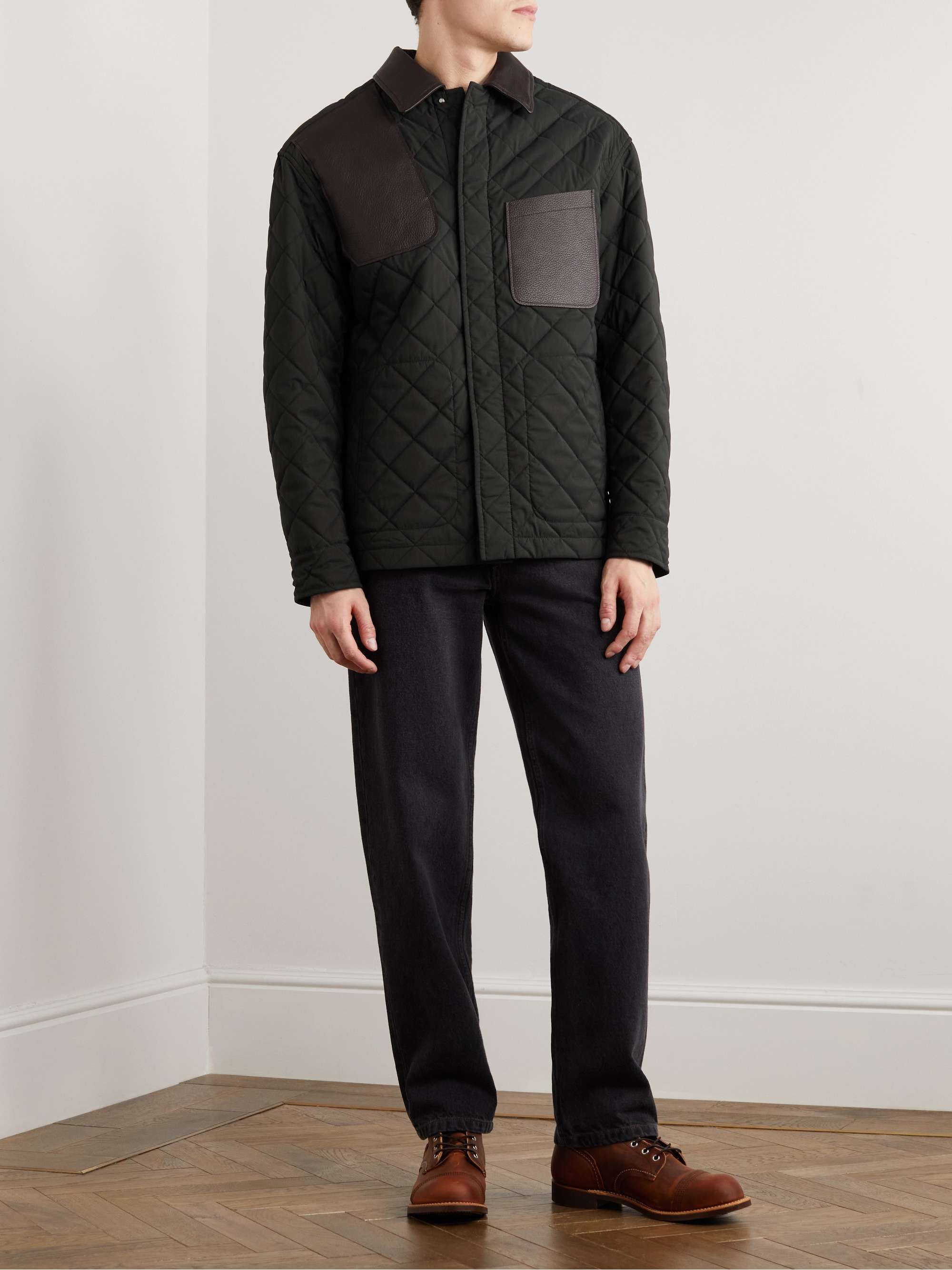 PURDEY Leather-Trimmed Quilted Virgin Wool-Blend and Shell Jacket