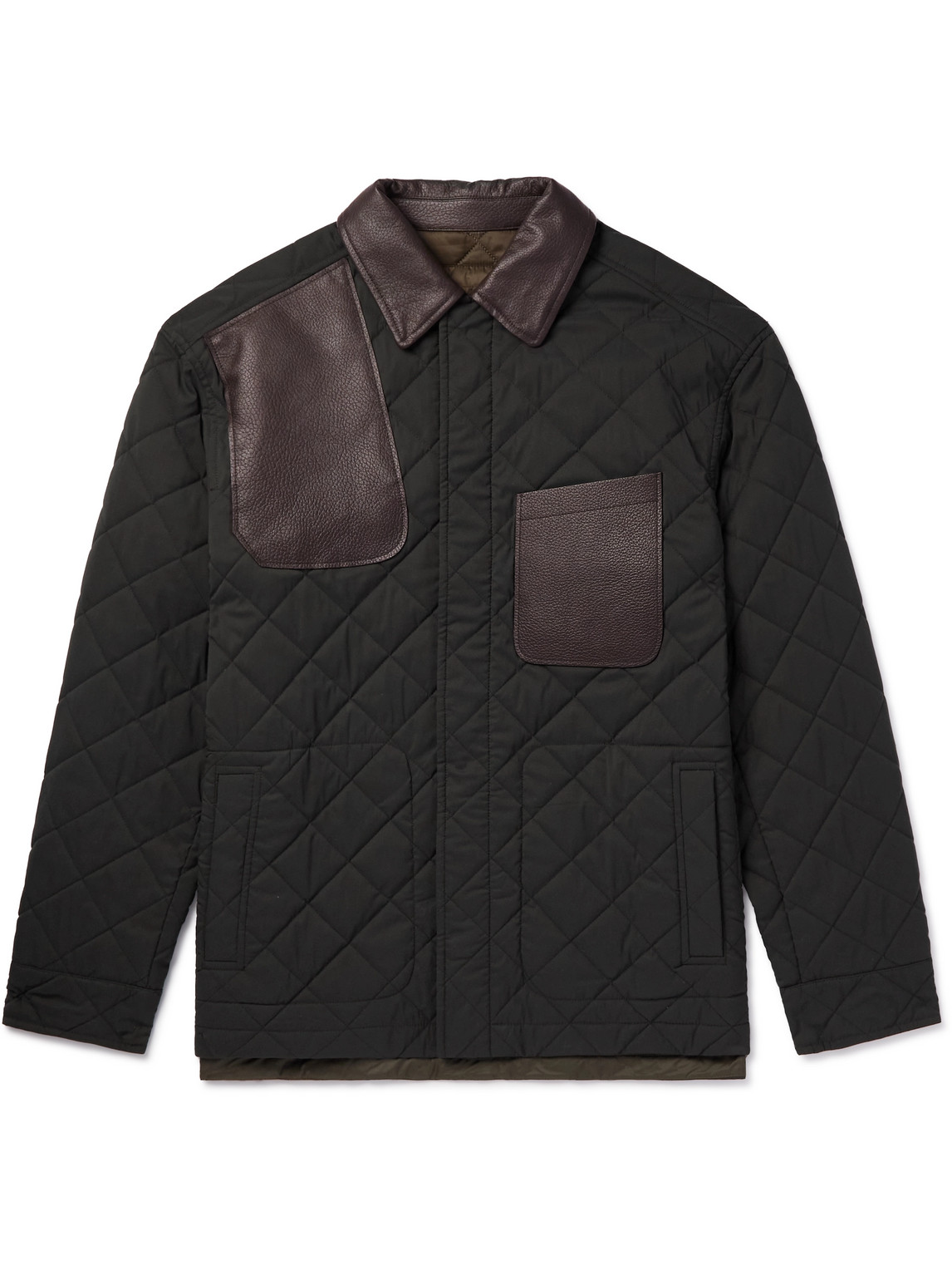 Leather-Trimmed Quilted Virgin Wool-Blend and Shell Jacket