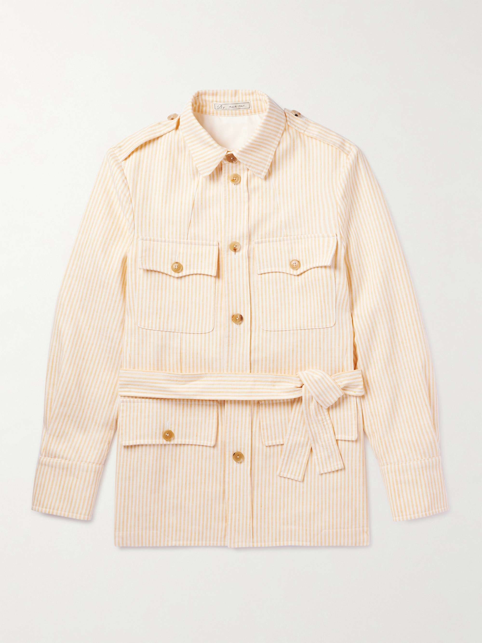 UMIT BENAN B+ Belted Striped Cotton and Linen-Blend Twill Jacket for Men |  MR PORTER