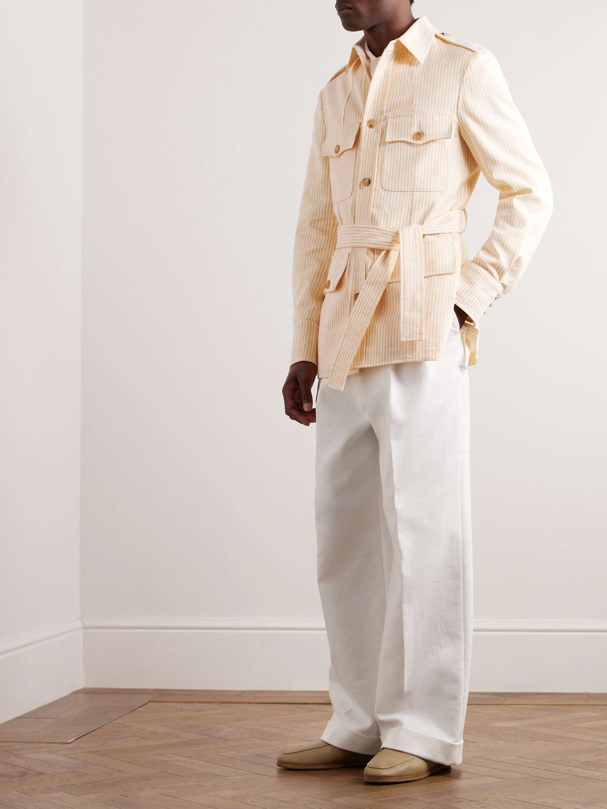 UMIT BENAN B+ Belted Striped Cotton and Linen-Blend Twill Jacket for Men |  MR PORTER