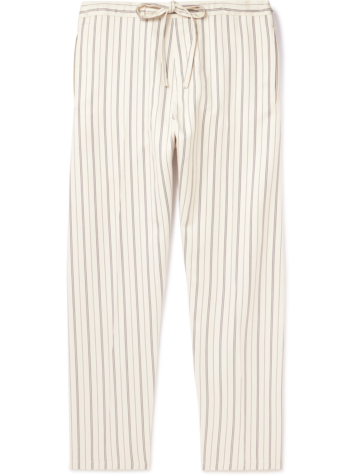 Julian Straight-Leg Striped Silk, Linen and Cotton-Blend Drawstring Trousers