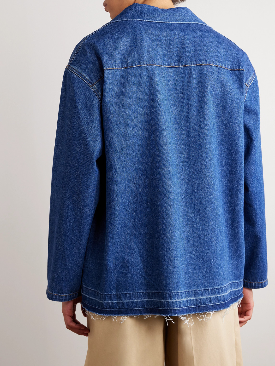 Shop Loewe Paula's Ibiza Leather-trimmed Denim Overshirt In Blue