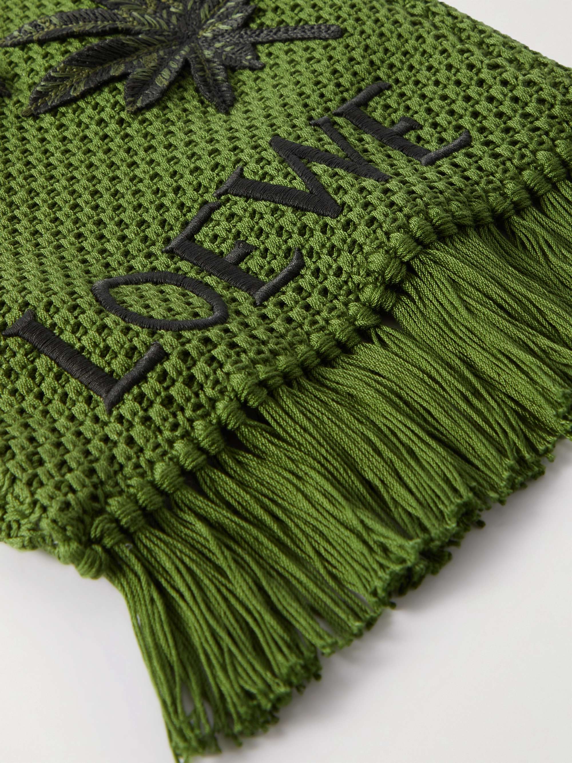 LOEWE + Paula's Ibiza Appliquéd Logo-Embroidered Fringed Crocheted Messenger Bag