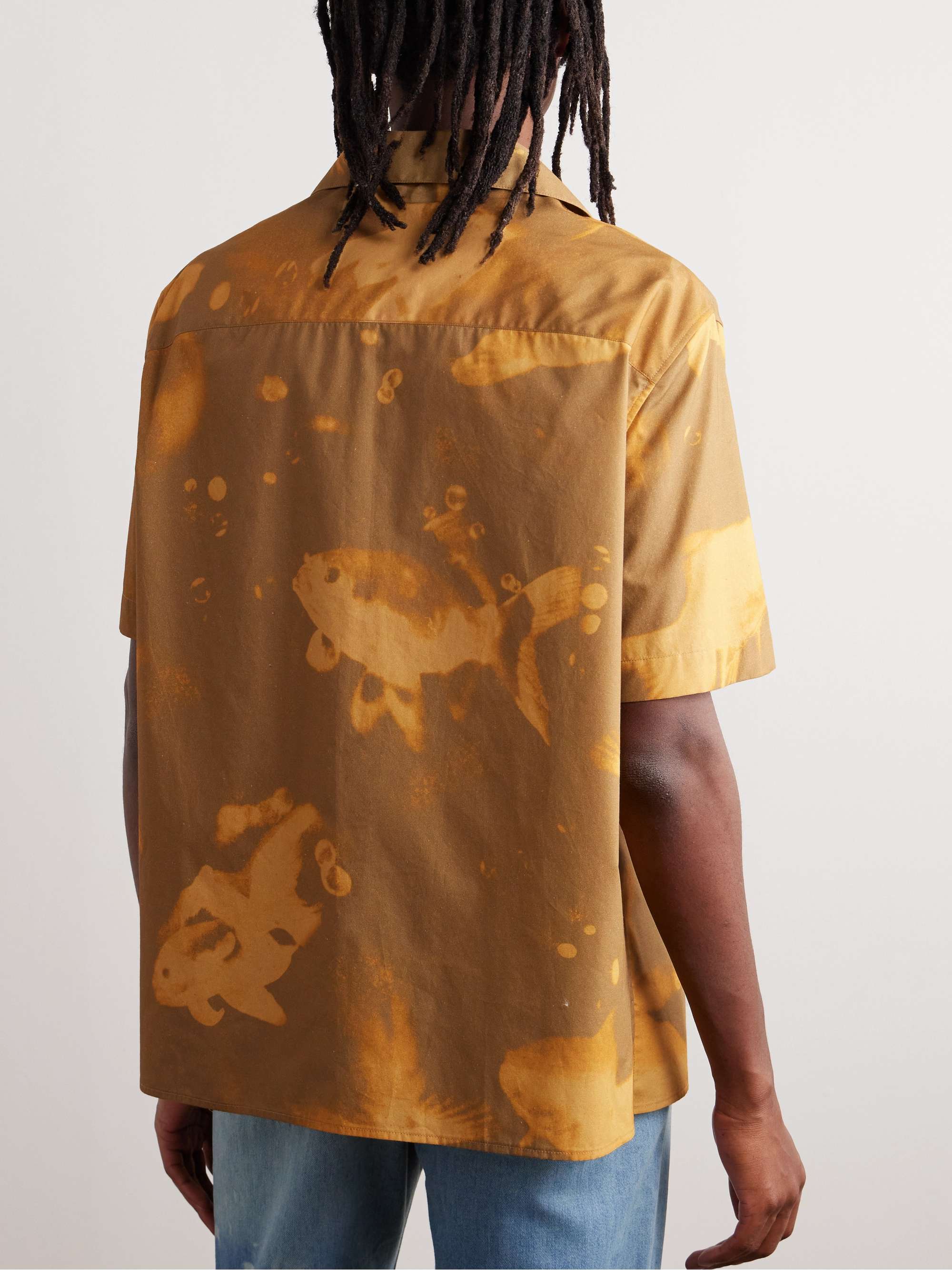 LOEWE + Paula's Ibiza Leather-Trimmed Printed Cotton-Poplin Shirt