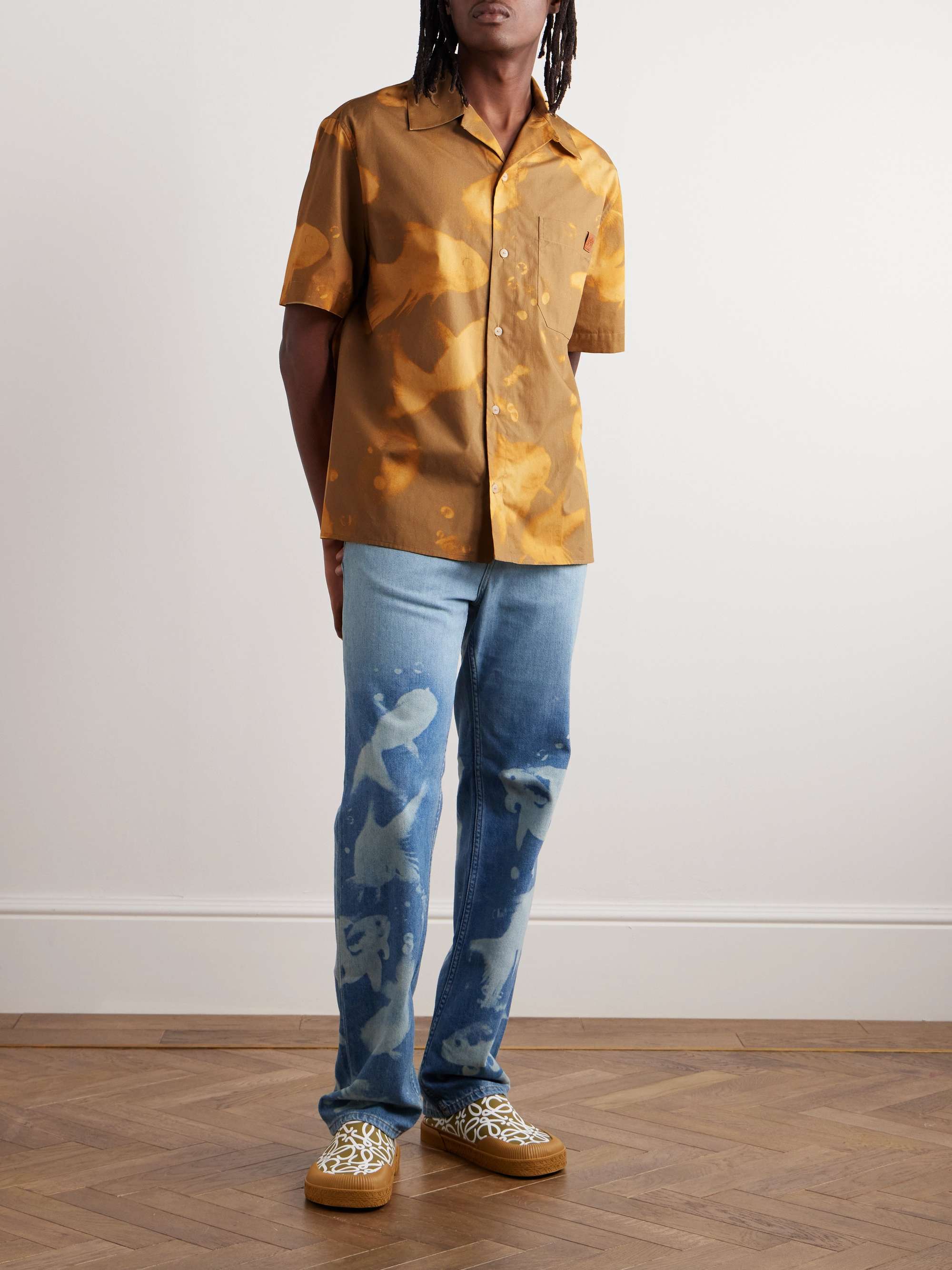 LOEWE + Paula's Ibiza Leather-Trimmed Printed Cotton-Poplin Shirt