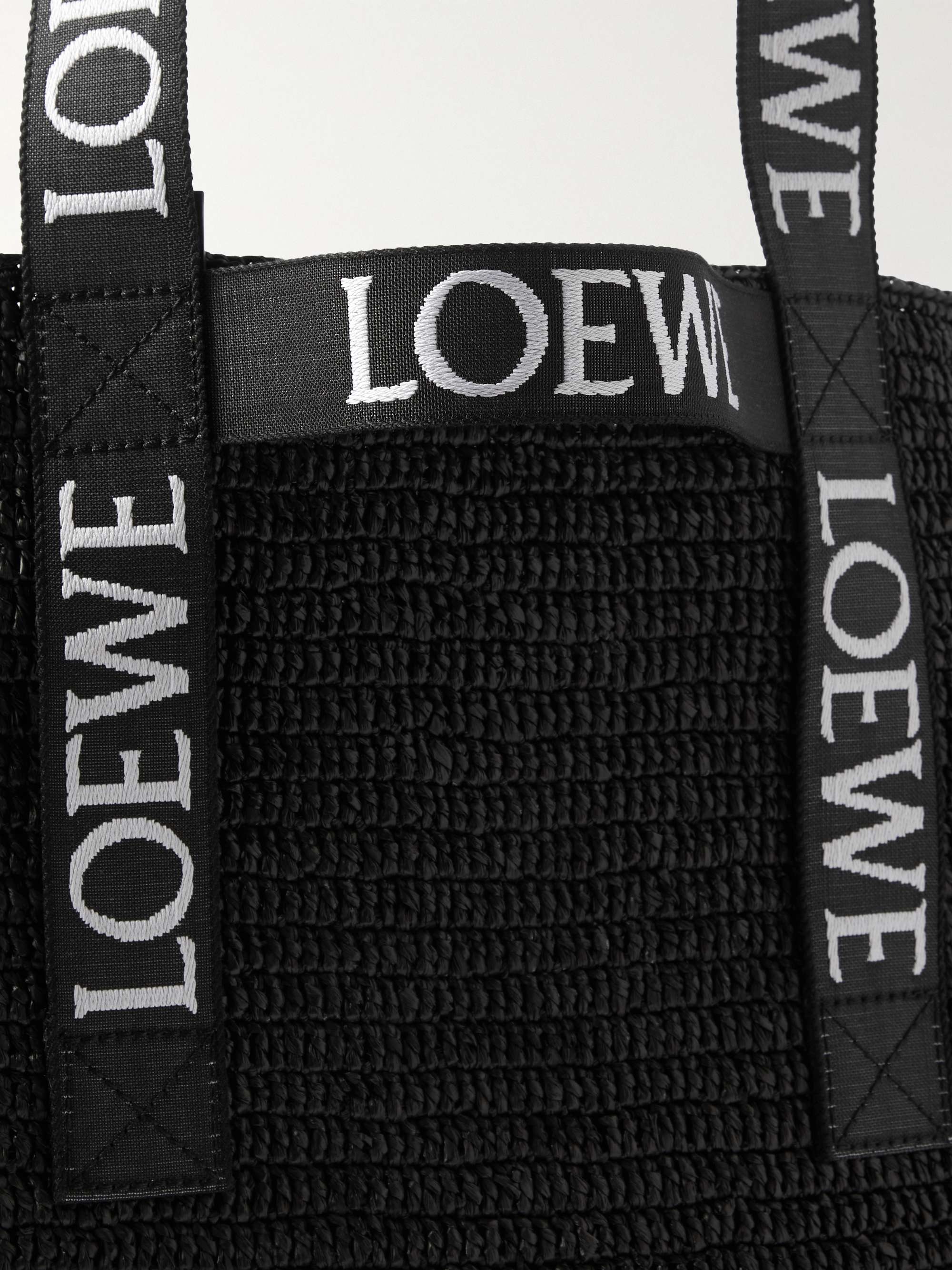 LOEWE + Paula's Ibiza Tote aus Raffiabast mit Canvas-Besätzen