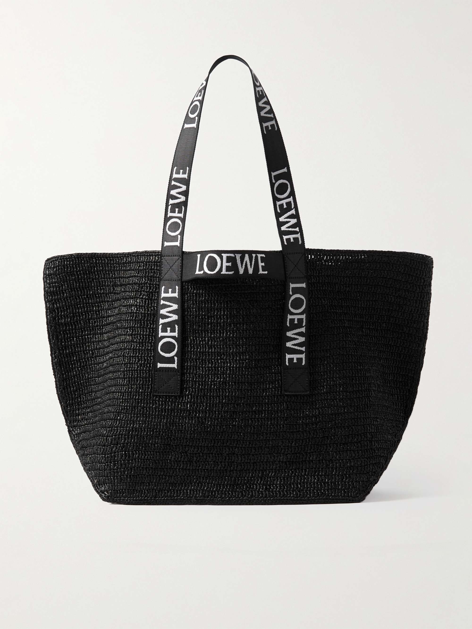 Shop LOEWE Leather-Trimmed Raffia Bucket Bag