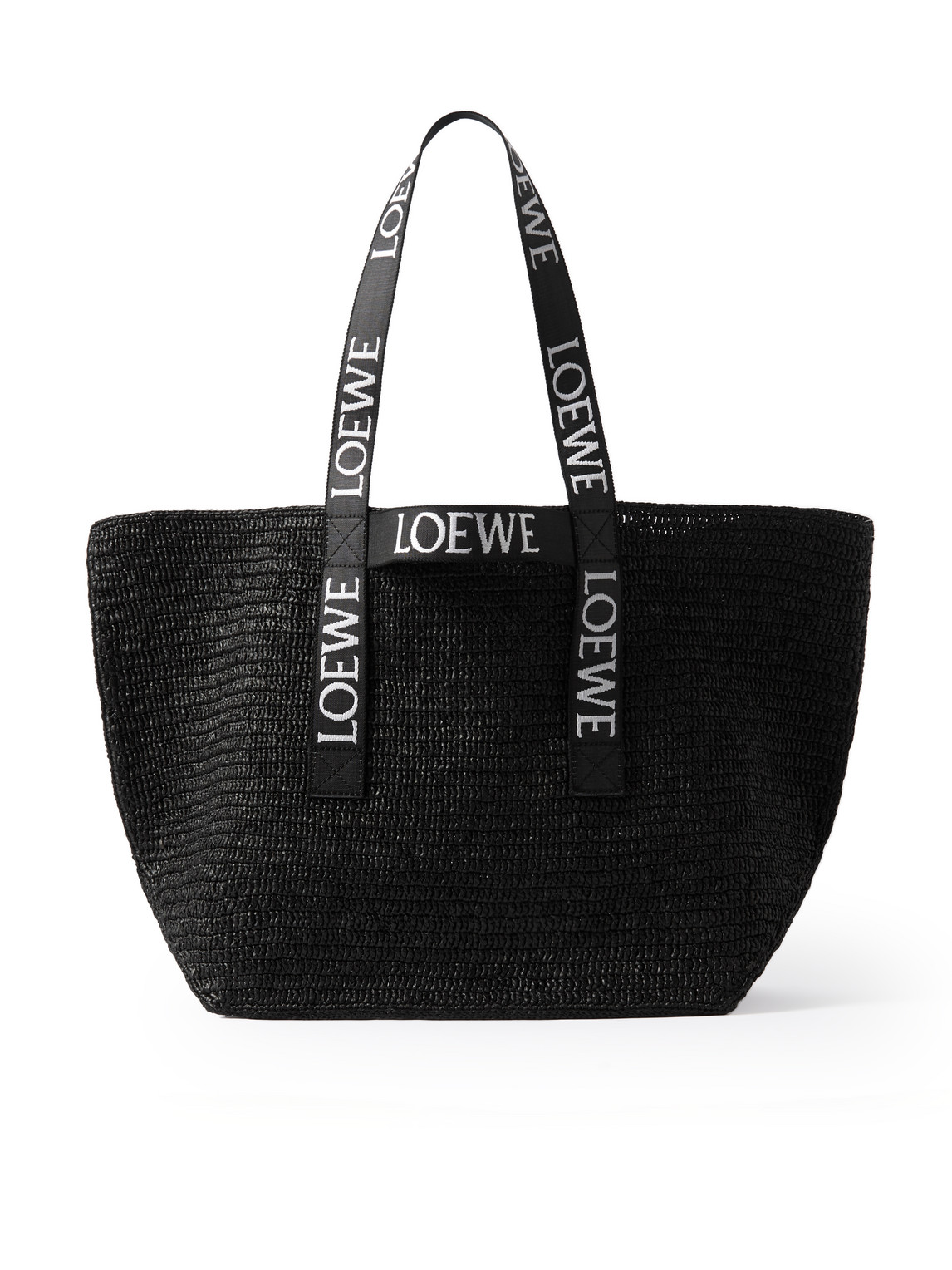 Shop Loewe Paula's Ibiza Canvas-trimmed Raffia Tote Bag In Black