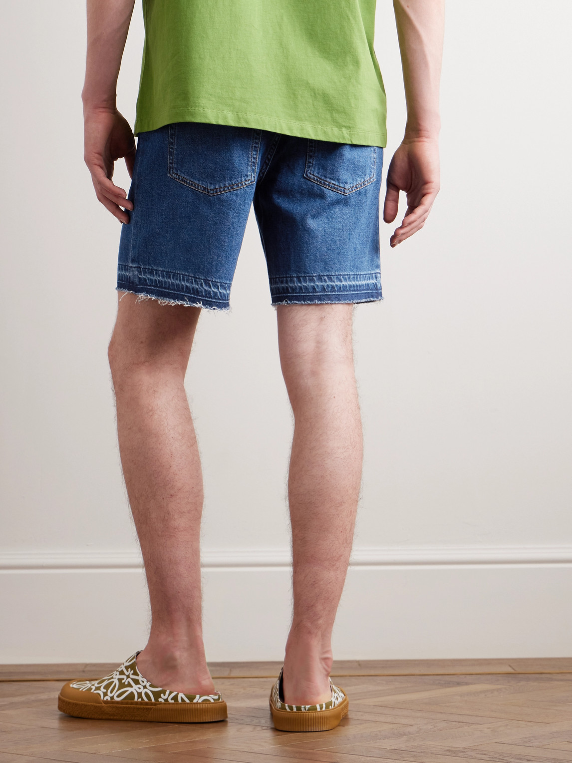 Shop Loewe Paula's Ibiza Straight-leg Frayed Denim Shorts In Blue