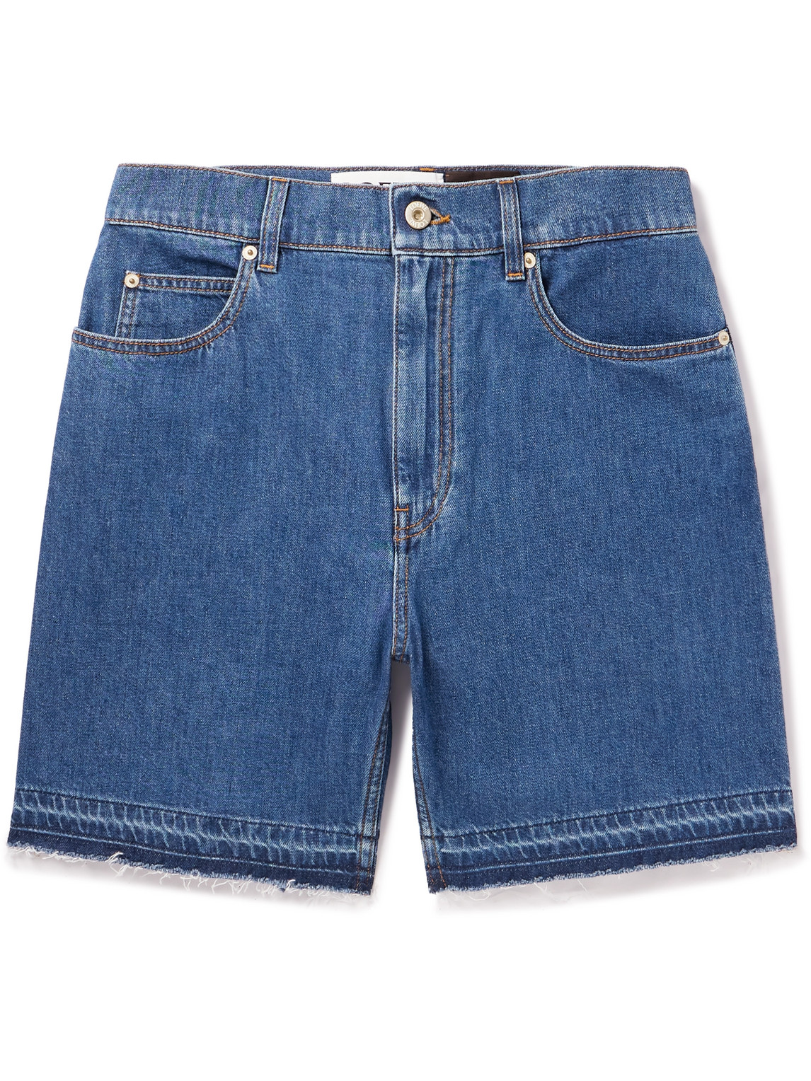 Loewe Paula's Ibiza Straight-leg Frayed Denim Shorts In Medium Blue
