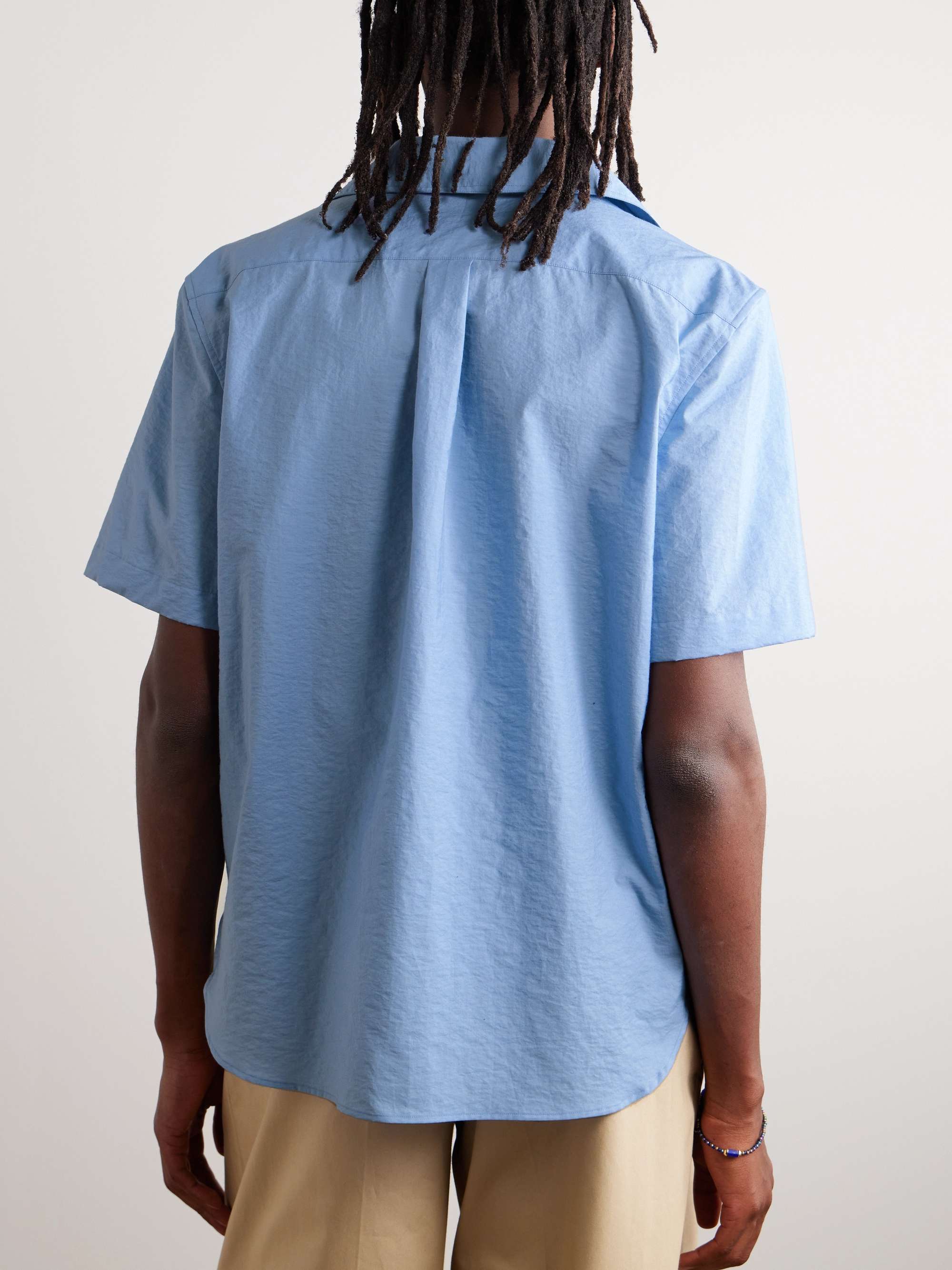 LOEWE + Paula's Ibiza Pleated Leather-Trimmed Cotton-Blend Shirt