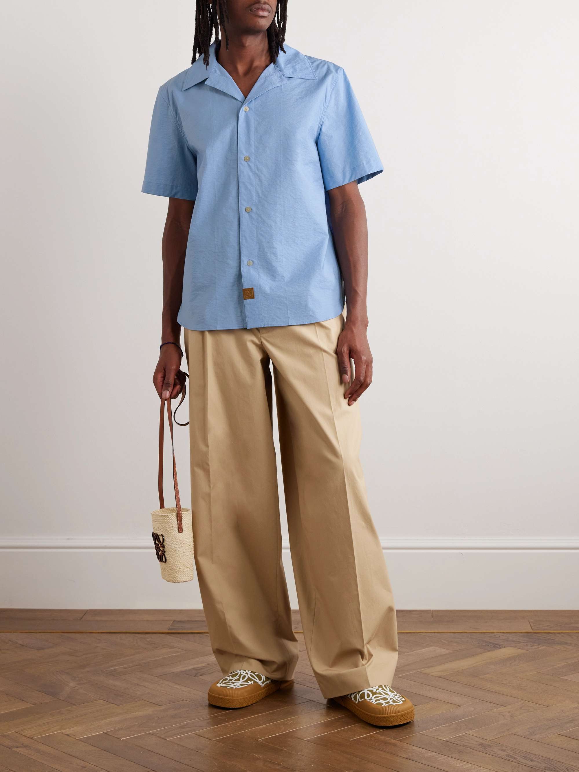 LOEWE + Paula's Ibiza Pleated Leather-Trimmed Cotton-Blend Shirt