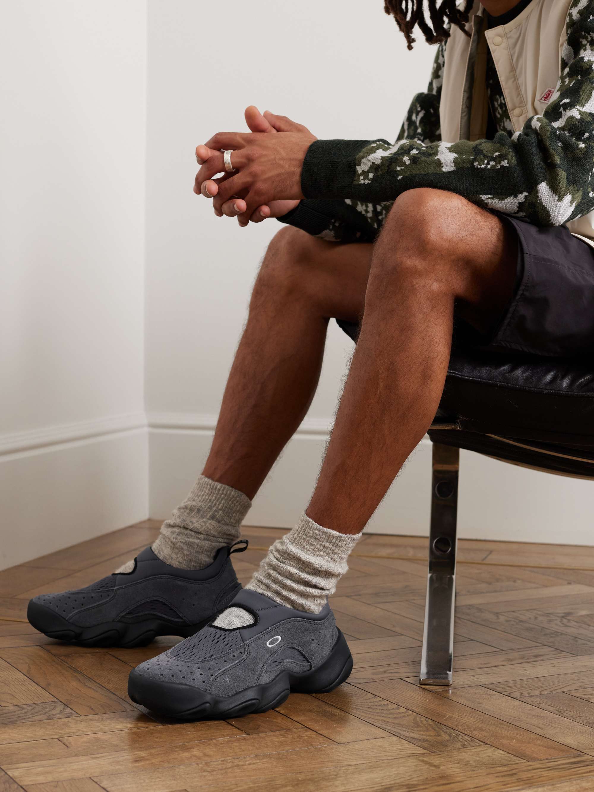 OAKLEY FACTORY Suede, Mesh and Stretch-Knit Slip-On Sneakers