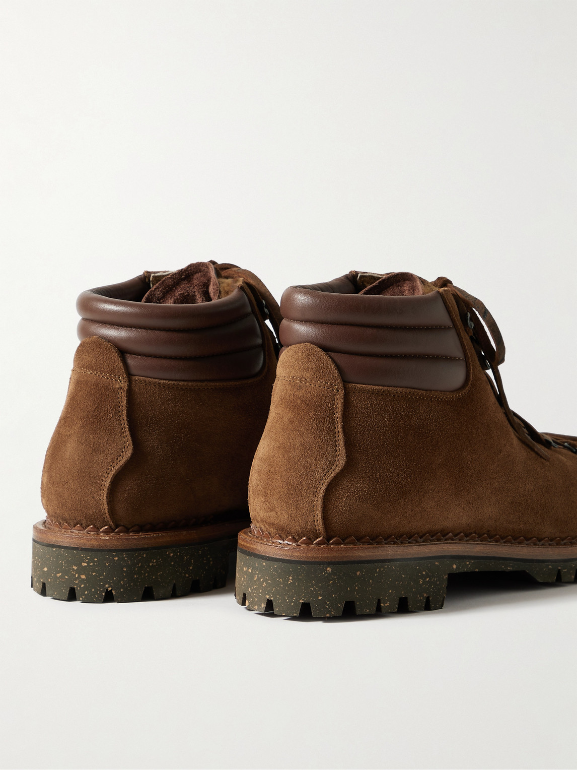 Shop Yuketen Vittore Shearling-lined Leather-trimmed Suede Boots In Brown