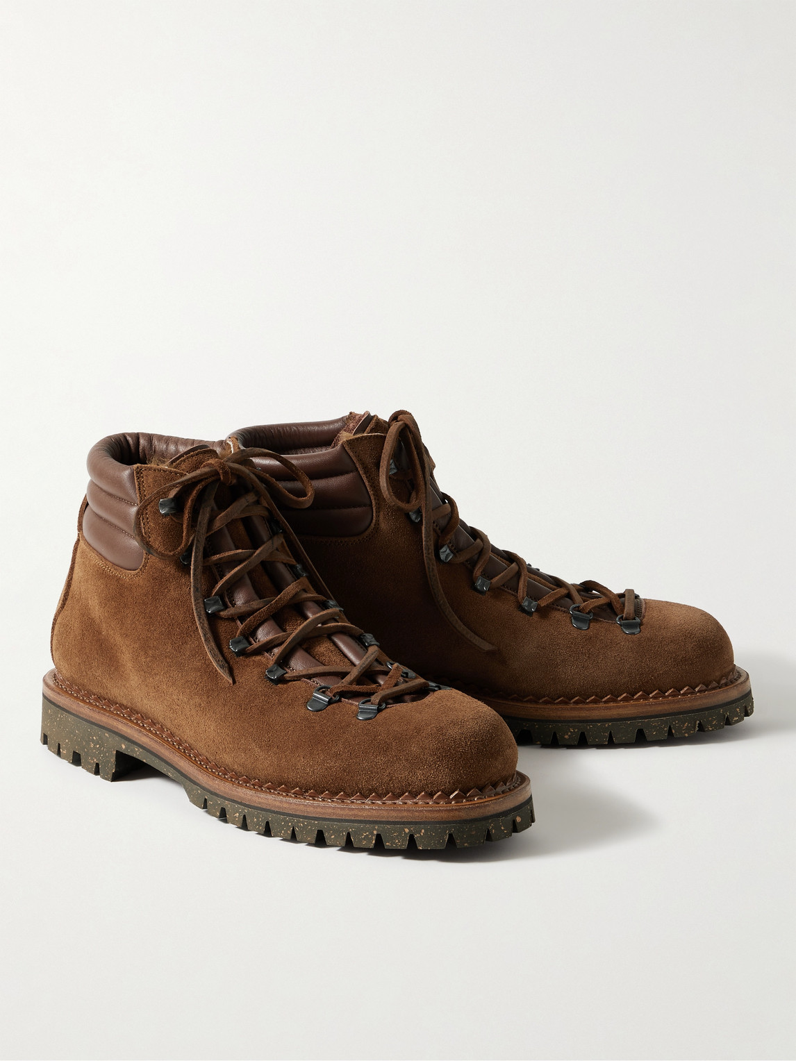 Shop Yuketen Vittore Shearling-lined Leather-trimmed Suede Boots In Brown