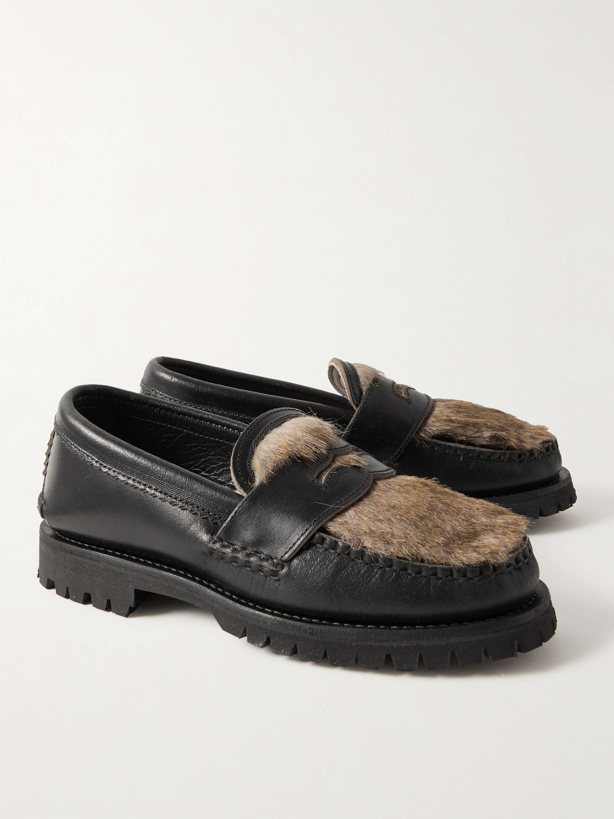 YUKETEN Leather and Faux Fur Penny Loafers for Men | MR PORTER