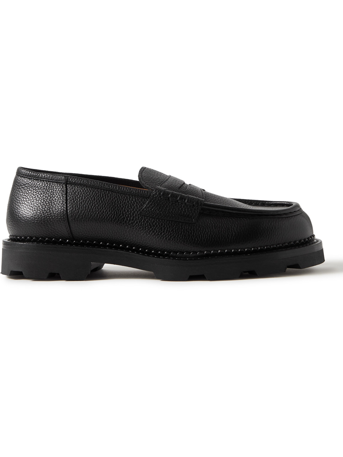 Yuketen Frentaly Pebble-grain Leather Penny Loafers In Black