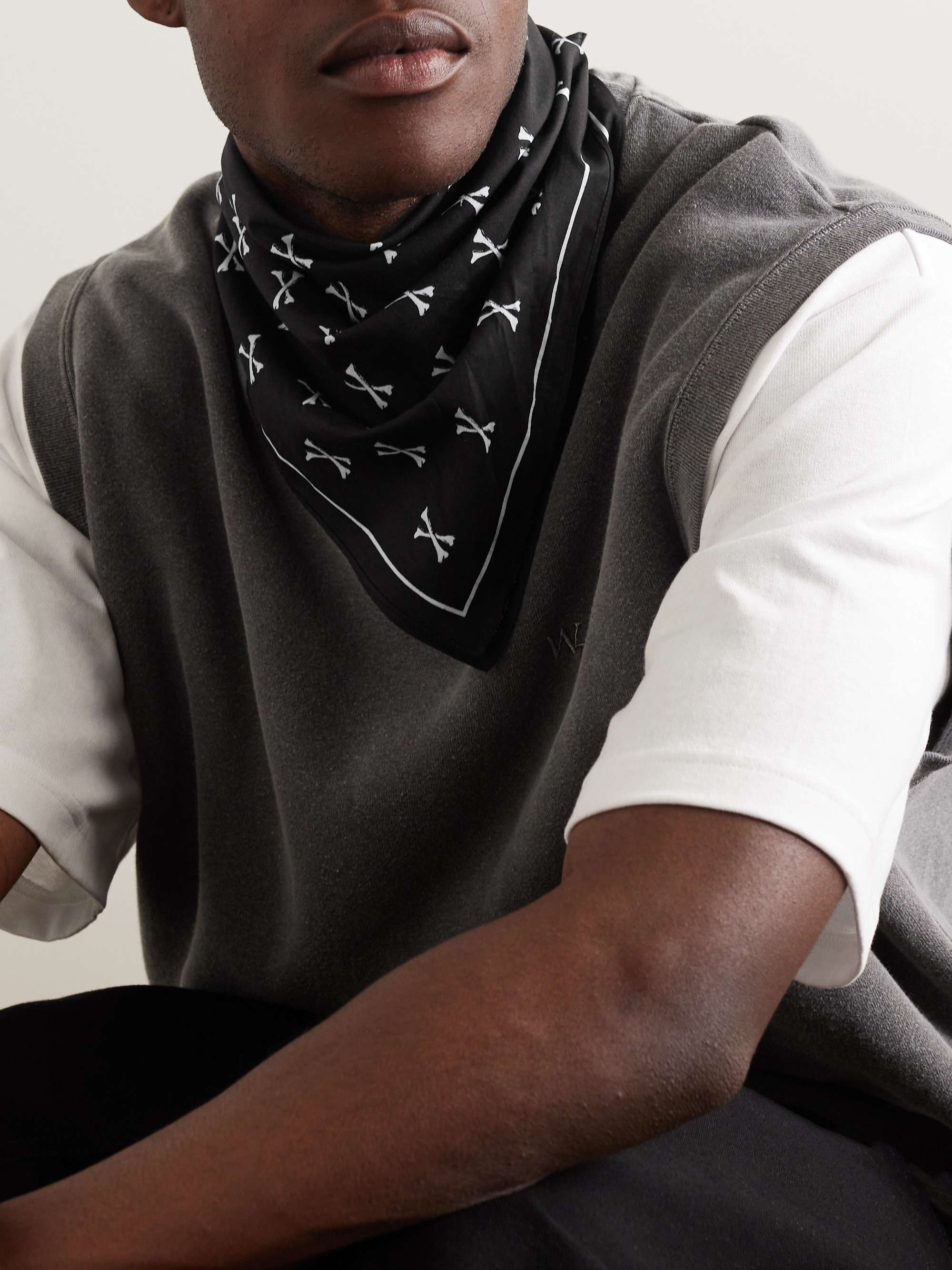 WTAPS - Men - Printed Cotton-voile Scarf Black