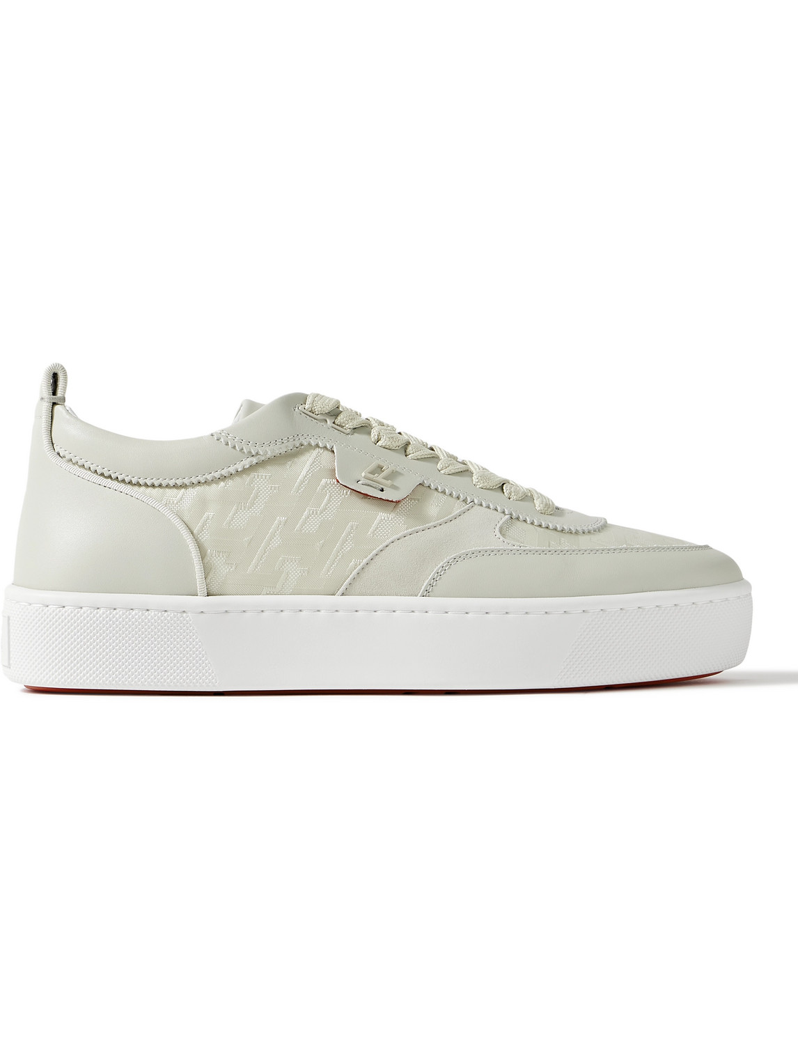 Christian Louboutin Happyrui Suede-trimmed Leather And Canvas-jacquard Trainers In Grey