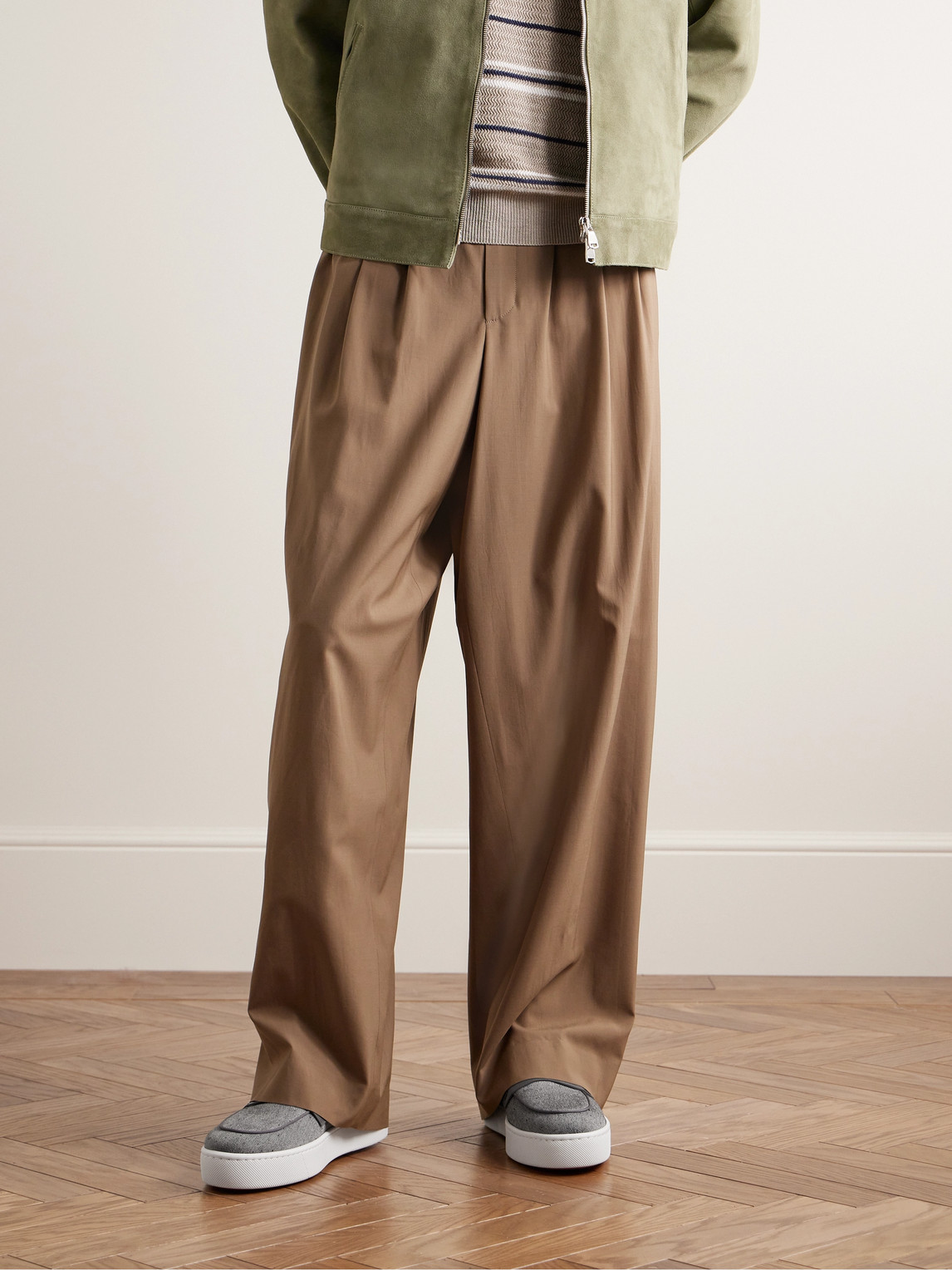 Christian Louboutin Paqueboat Leather-trimmed Linen-canvas Penny Loafers In Gray