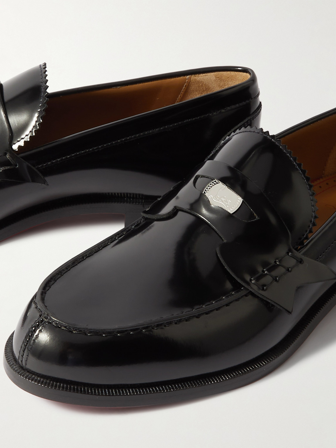 Shop Christian Louboutin Patent-leather Penny Loafers In Black