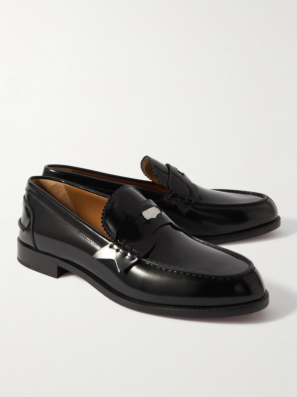 Shop Christian Louboutin Patent-leather Penny Loafers In Black