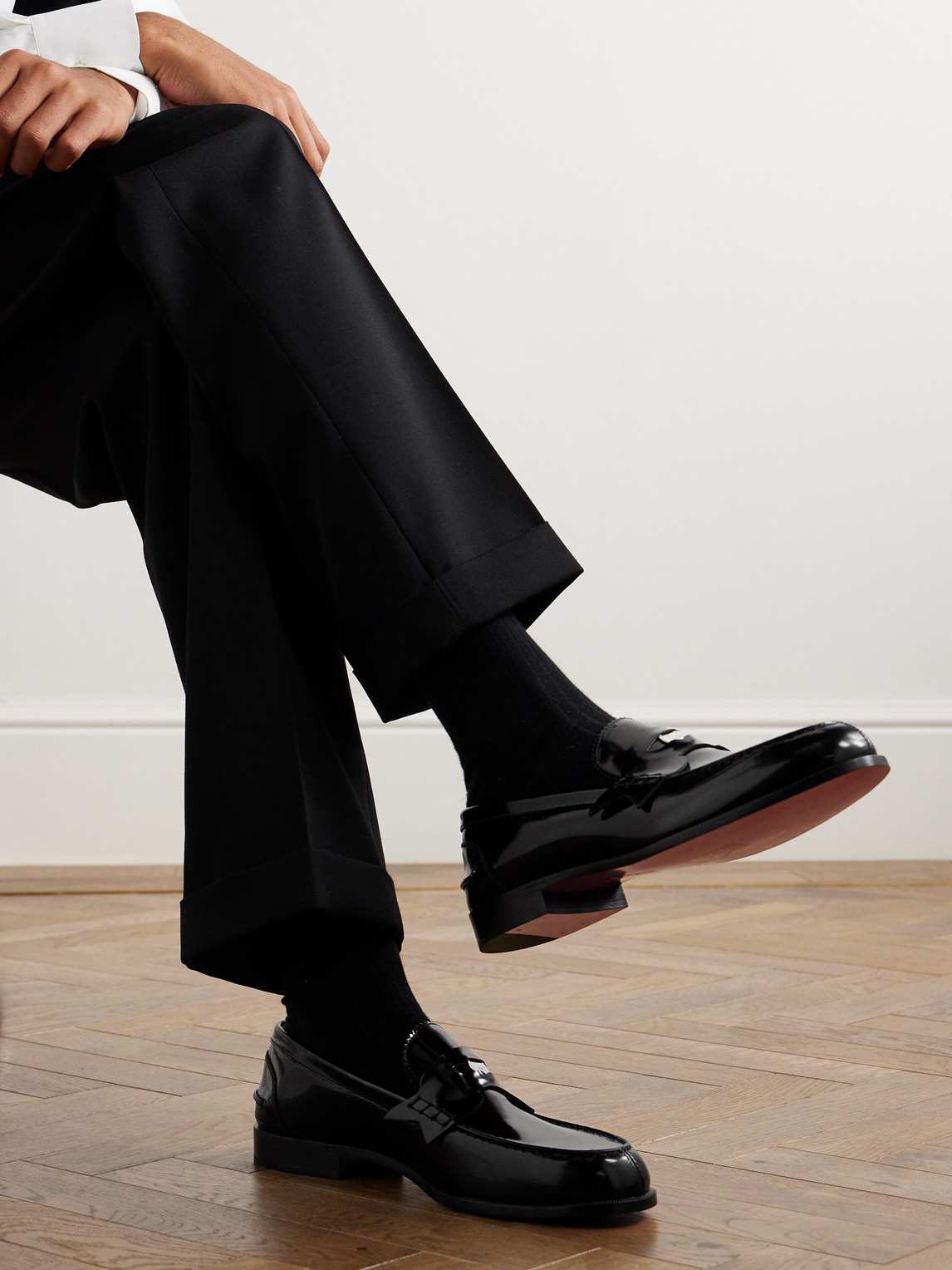 Christian Louboutin Mens Black Penny Flat Calf Abrasviato Leather Loafers In Black