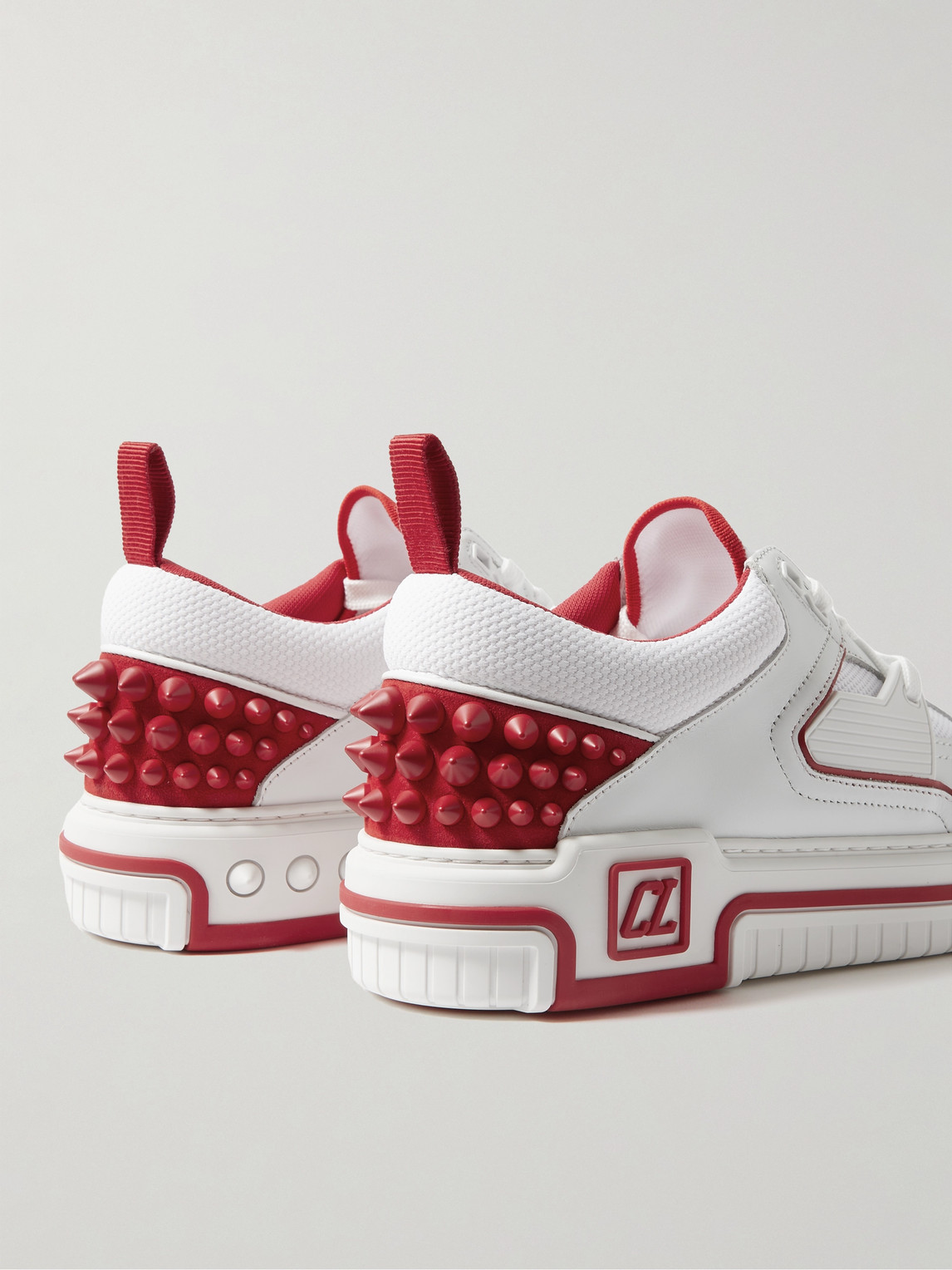 Shop Christian Louboutin Astroloubi Spiked Leather And Mesh Sneakers In White