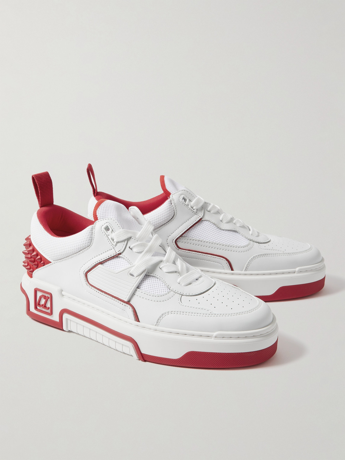 Shop Christian Louboutin Astroloubi Spiked Leather And Mesh Sneakers In White