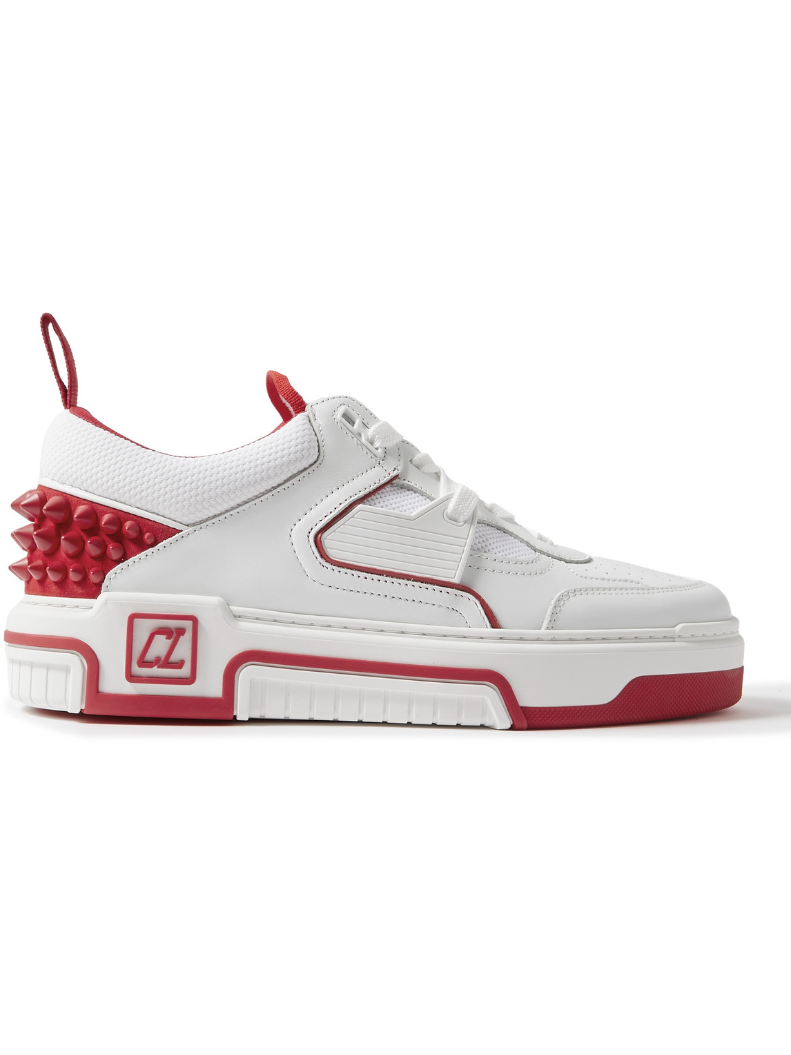 Shop Christian Louboutin Astroloubi Spiked Leather And Mesh Sneakers In White