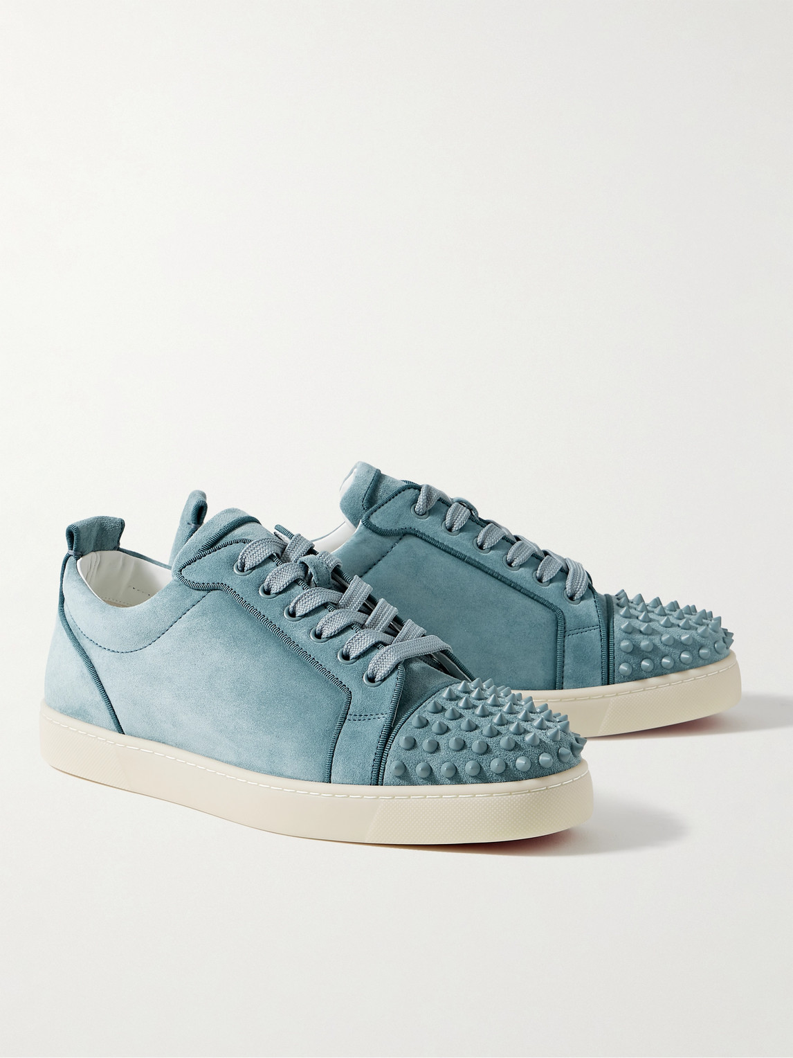 Shop Christian Louboutin Louis Junior Spiked Suede Sneakers In Blue