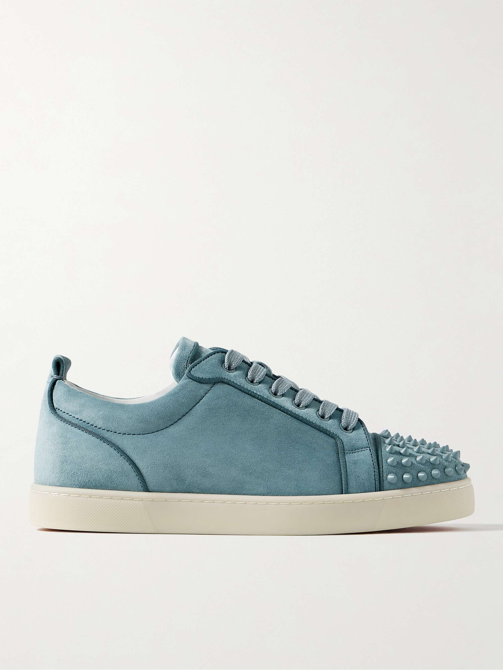 Louis Junior Spikes Suede Sneakers in Grey - Christian Louboutin