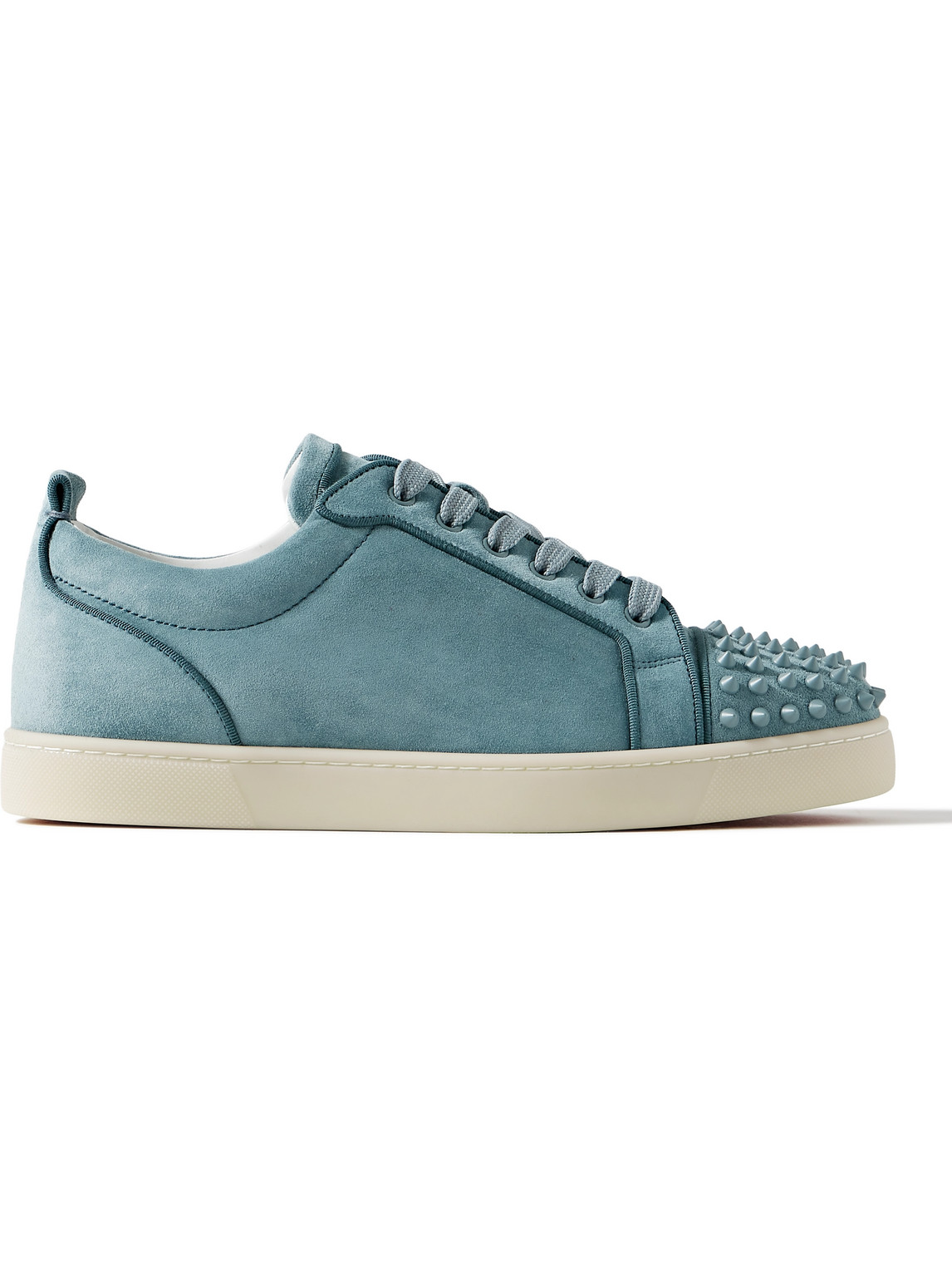 Shop Christian Louboutin Louis Junior Spiked Suede Sneakers In Blue