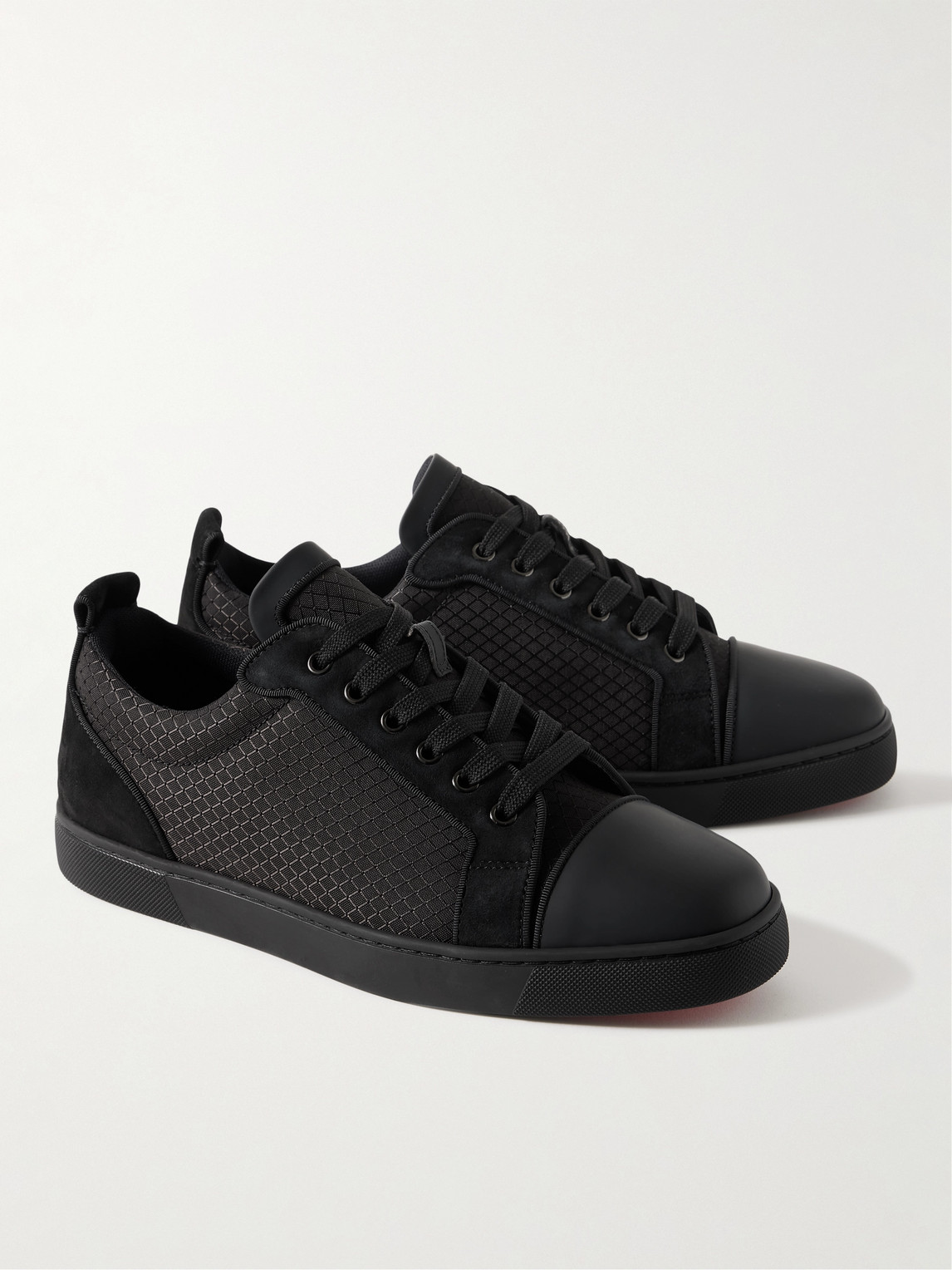 Shop Christian Louboutin Louis Junior Suede And Leather-trimmed Ripstop Sneakers In Black