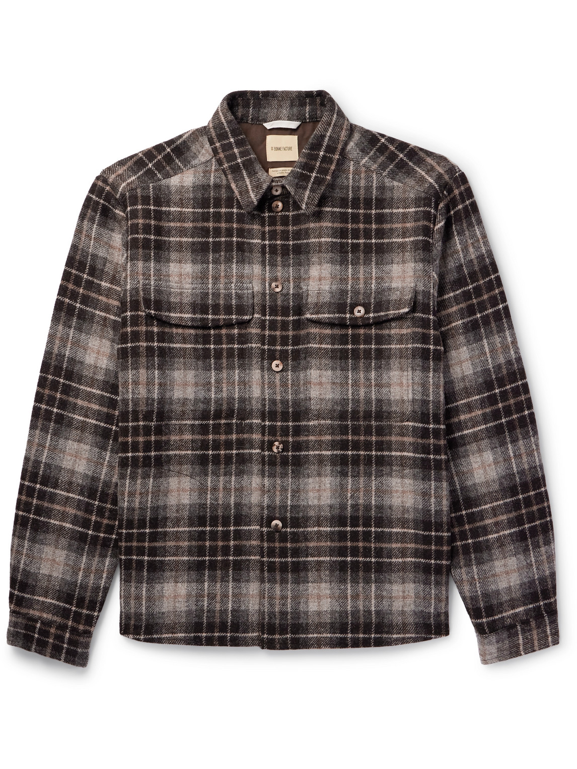 De Bonne Facture Checked Wool-twill Overshirt In Brown