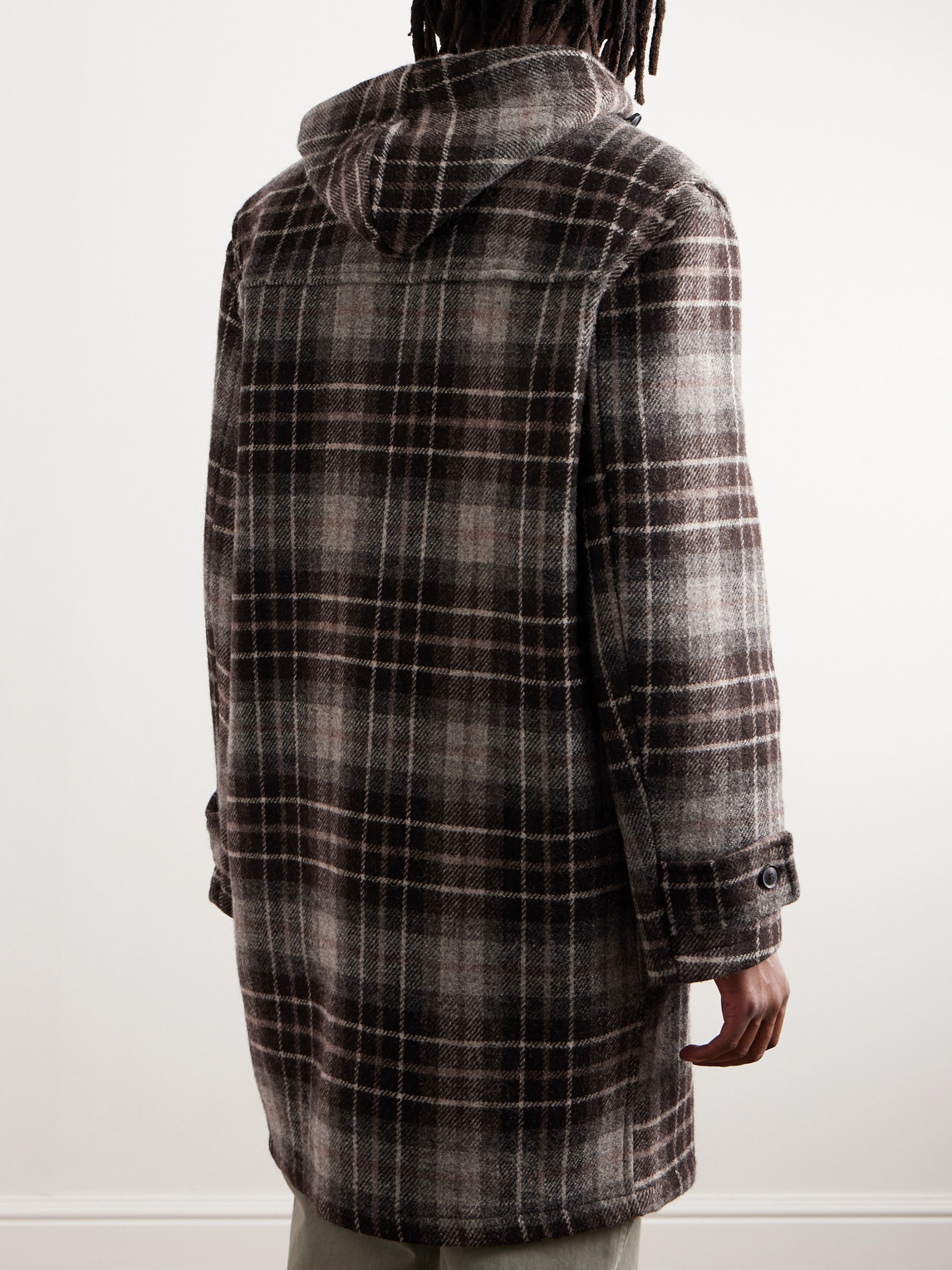 Shop De Bonne Facture Gloverall Checked Wool-tweed Hooded Coat In Brown