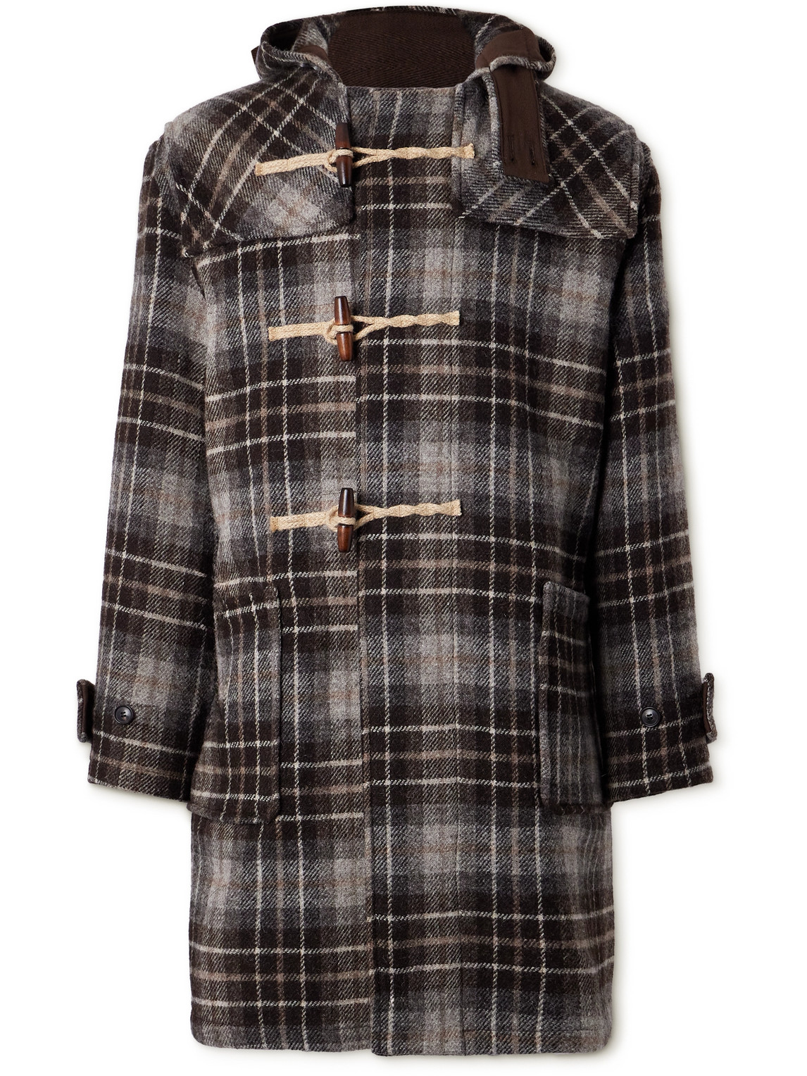 DE BONNE FACTURE GLOVERALL CHECKED WOOL-TWEED HOODED COAT