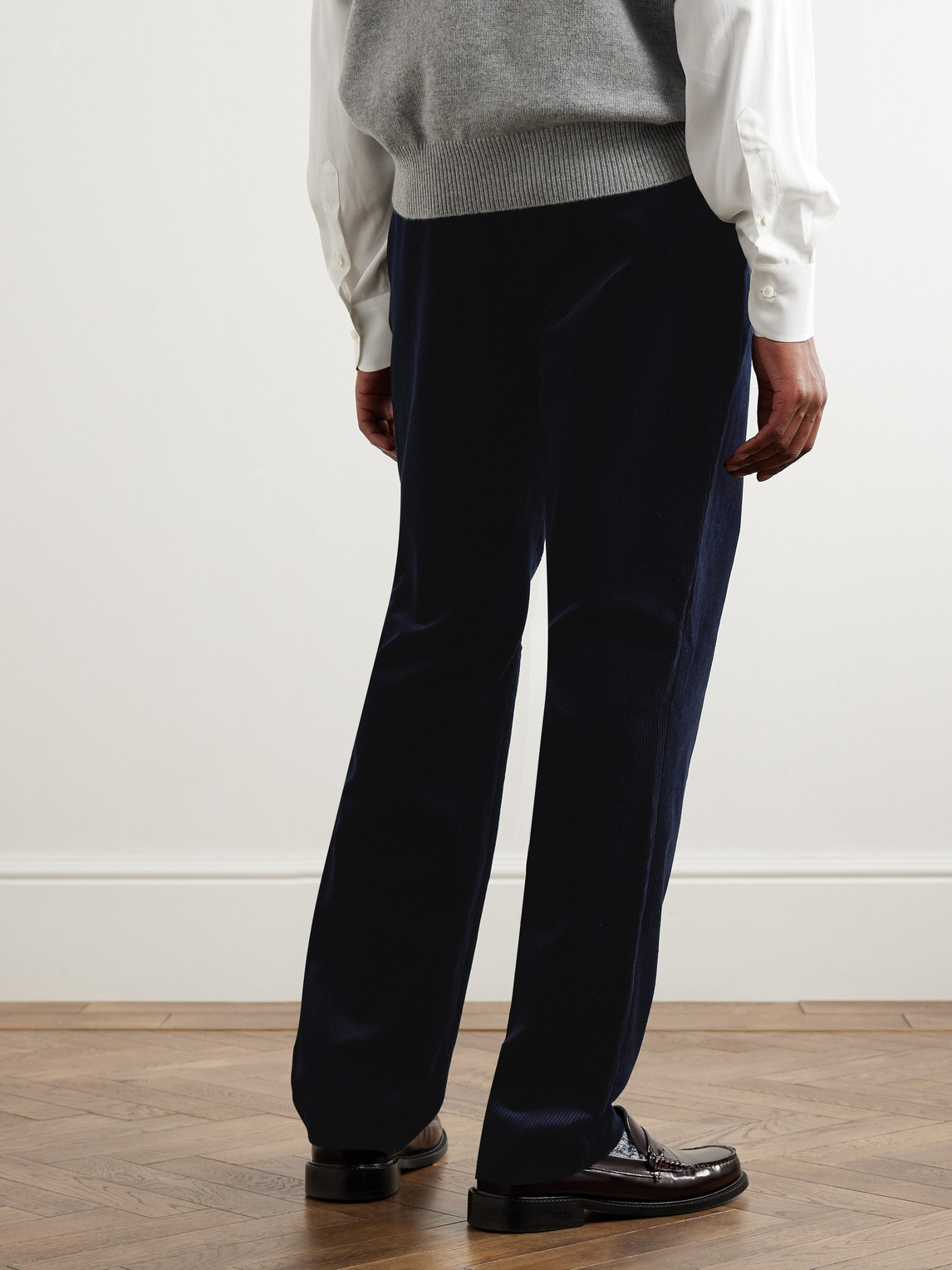 Shop De Bonne Facture Pleated Straight-leg Cotton-corduroy Suit Trousers In Blue