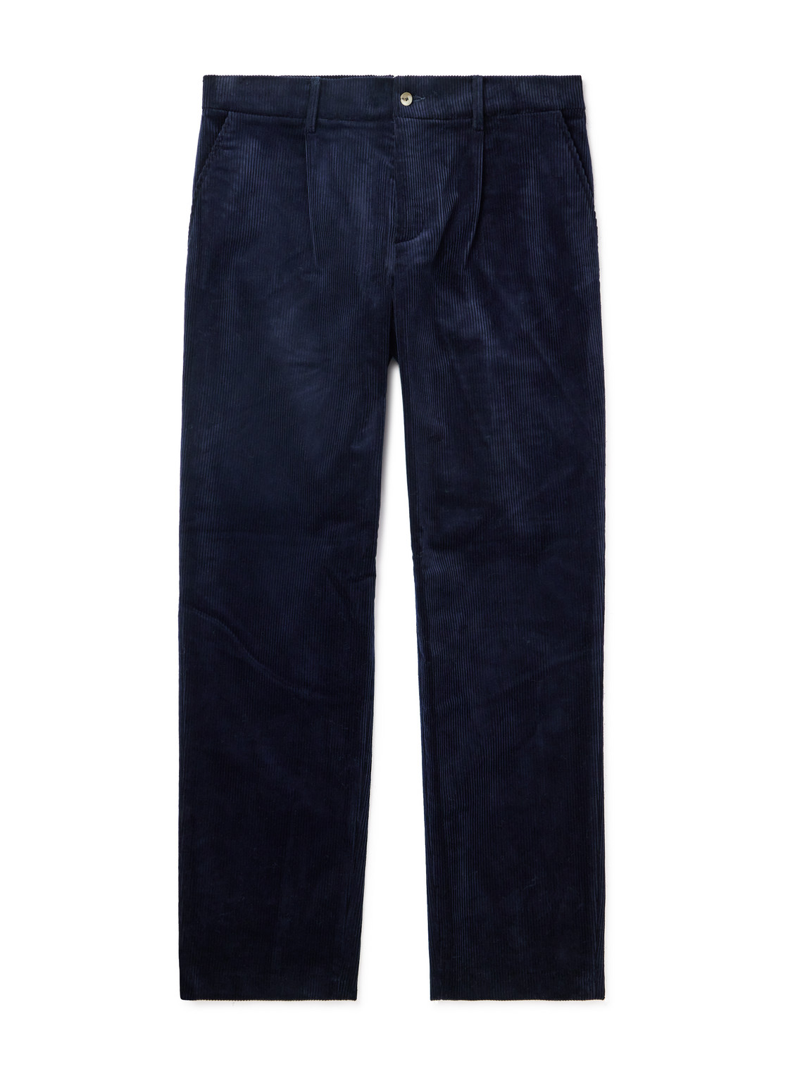 De Bonne Facture Pleated Straight-leg Cotton-corduroy Suit Trousers In Blue