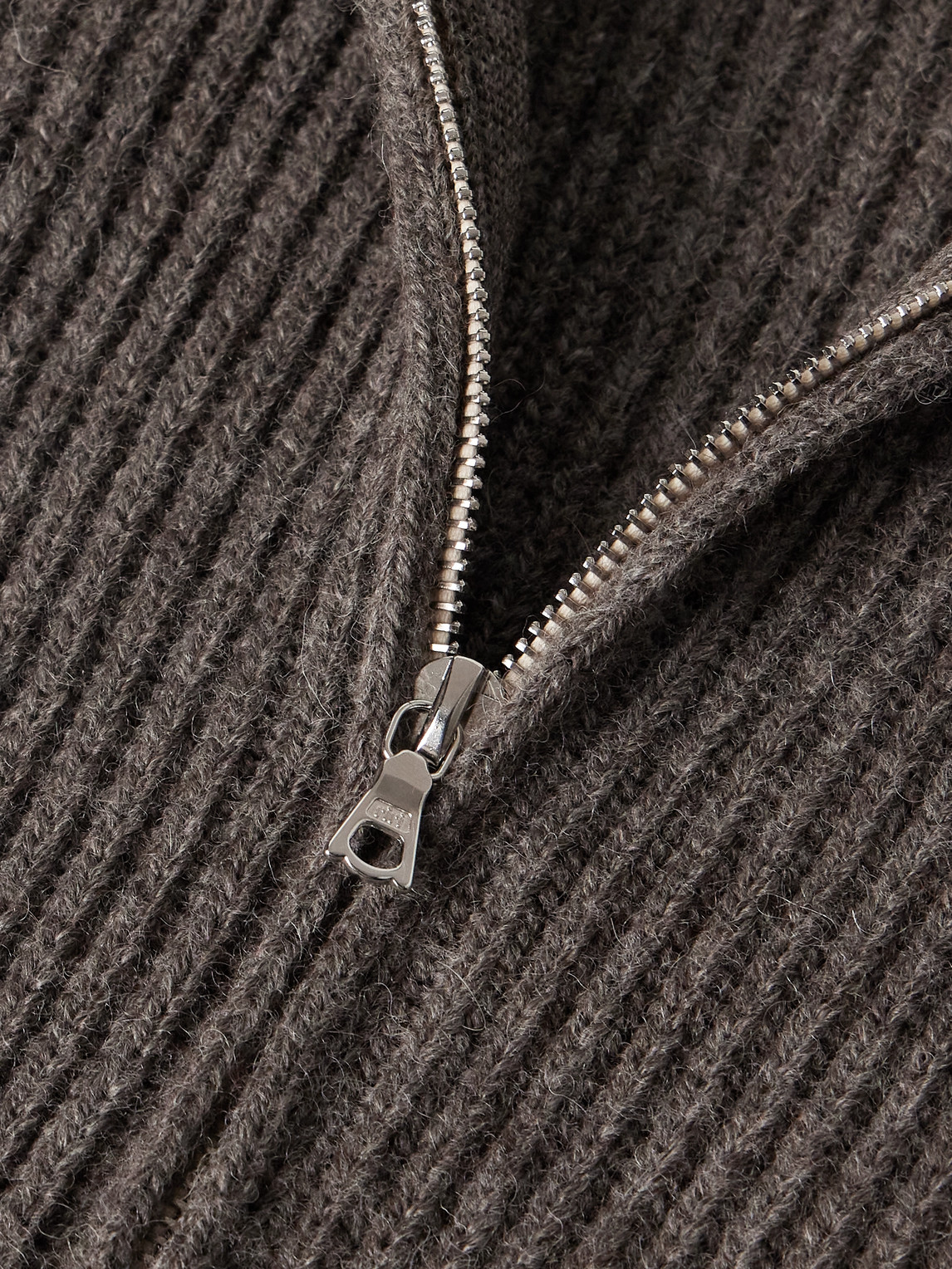 Shop De Bonne Facture Ribbed Wool And Alpaca-blend Zip-up Sweater In Brown