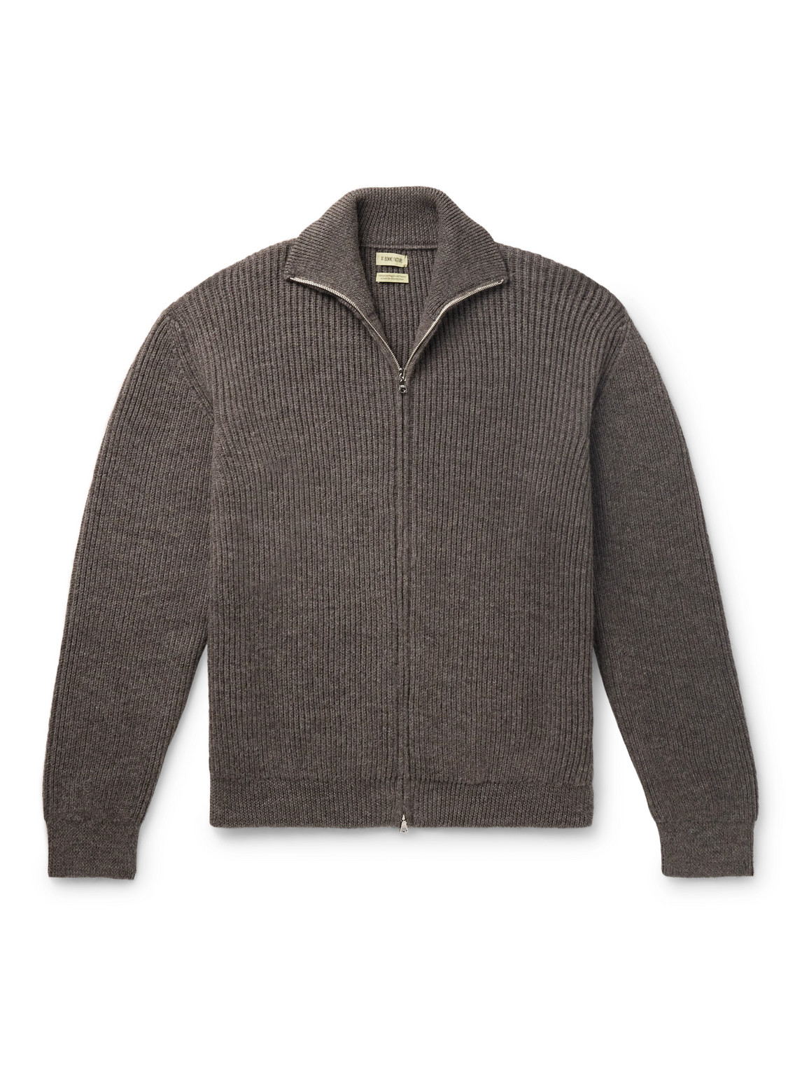 De Bonne Facture Ribbed Wool And Alpaca-blend Zip-up Sweater In Brown