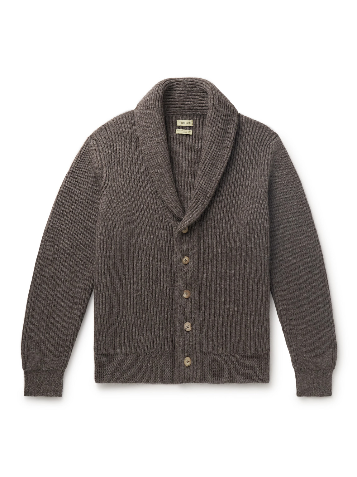 De Bonne Facture Shawl-collar Ribbed Alpaca And Wool-blend Cardigan In Gray
