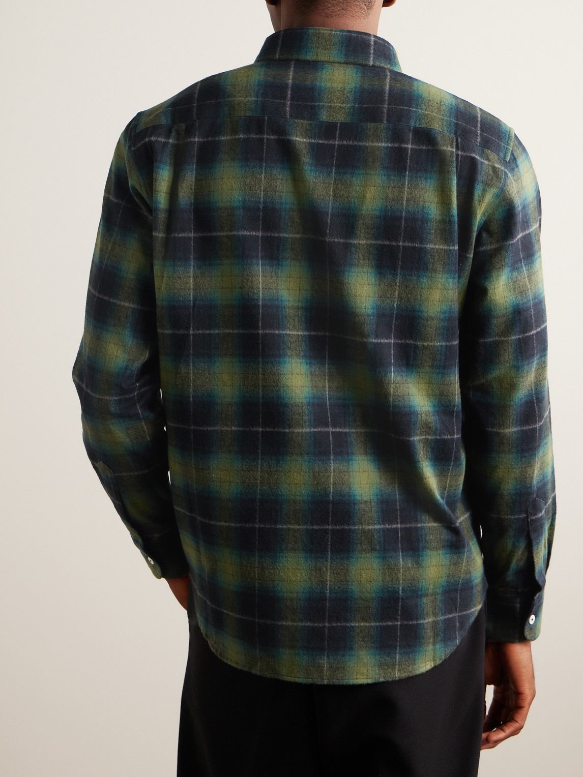Shop De Bonne Facture Button-down Collar Checked Cotton-flannel Shirt In Green